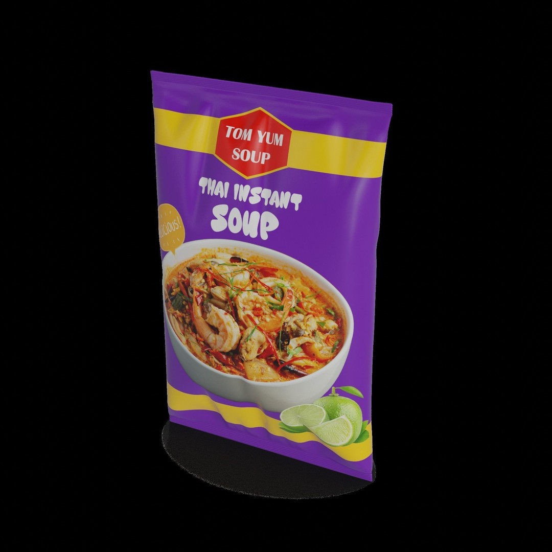 Thai Tom Yum Instant Soup 3D Model – Realistic Low Poly Asset, FBX