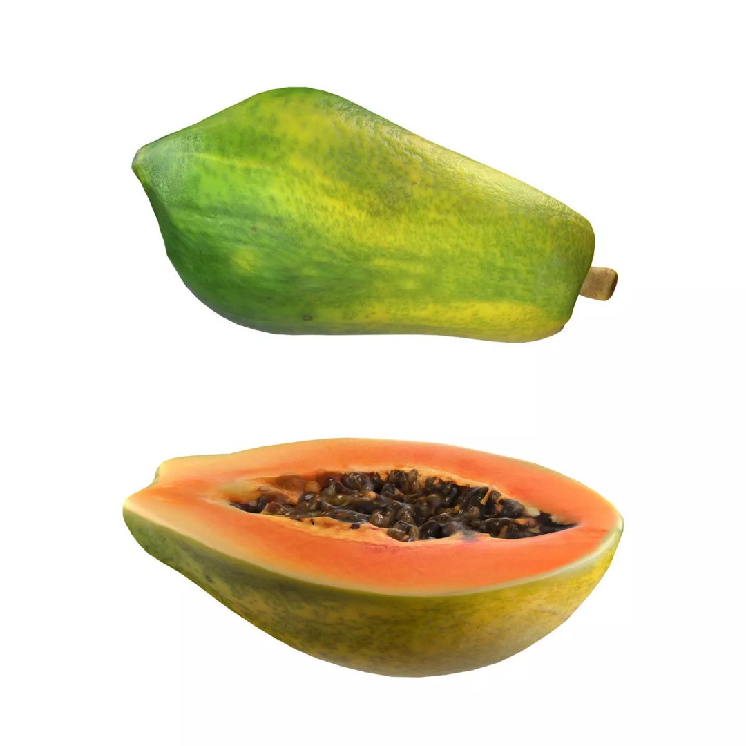 Papaya Fruit 3D Model – Low Poly Game Asset, Blender, FBX, OBJ - View 2
