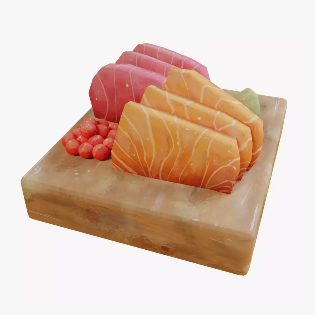 Sashimi 3D Model – Hand-Painted Low Poly Game Asset, FBX, OBJ - View 2