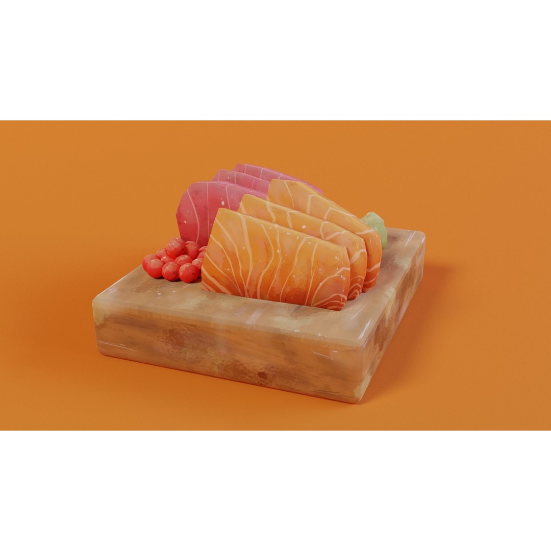 Sashimi 3D Model – Hand-Painted Low Poly Game Asset, FBX, OBJ - View 3