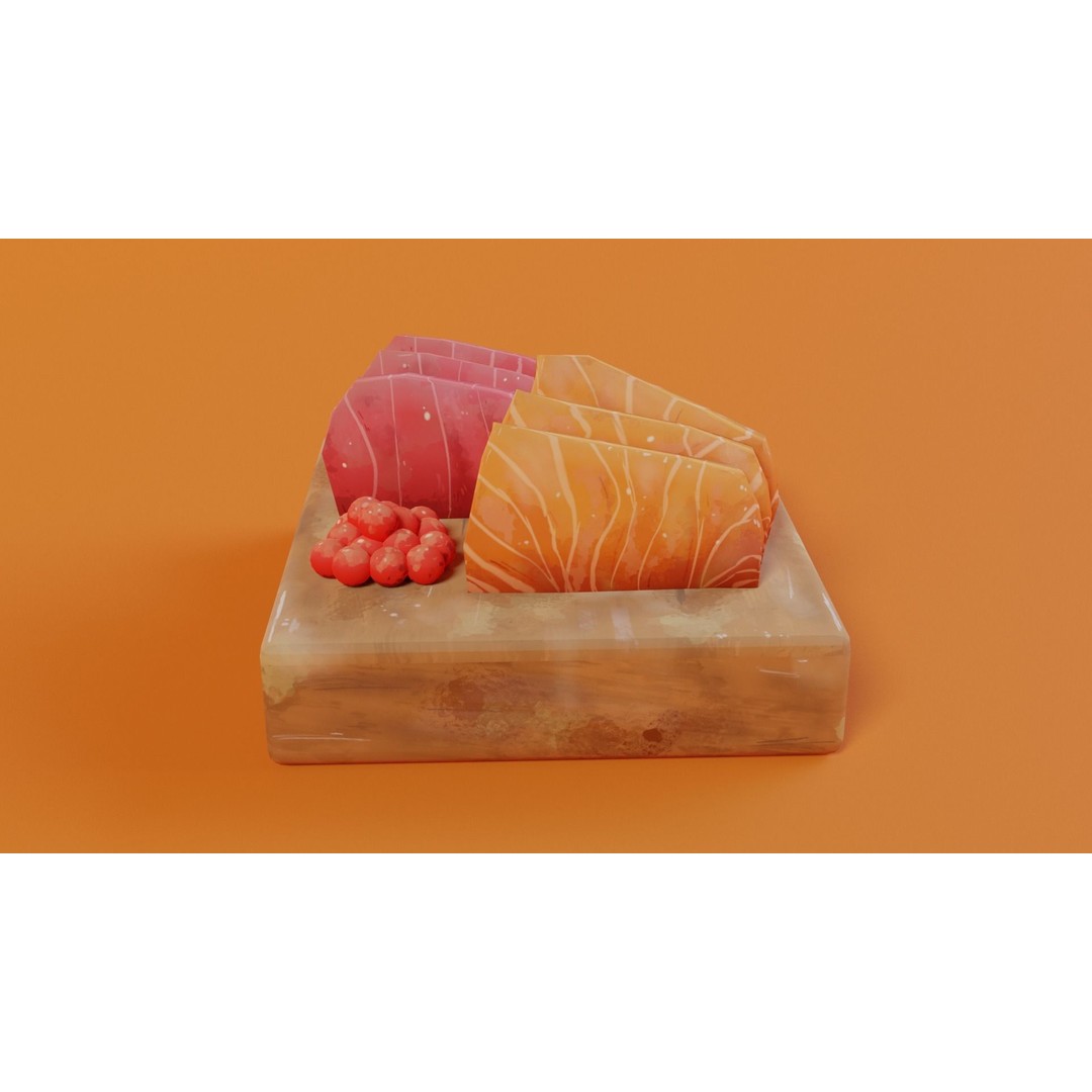 Sashimi 3D Model – Hand-Painted Low Poly Game Asset, FBX, OBJ - View 4