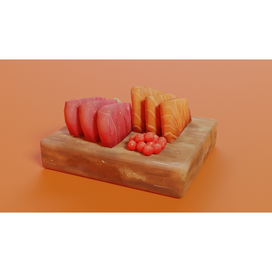 Sashimi 3D Model – Hand-Painted Low Poly Game Asset, FBX, OBJ - View 5