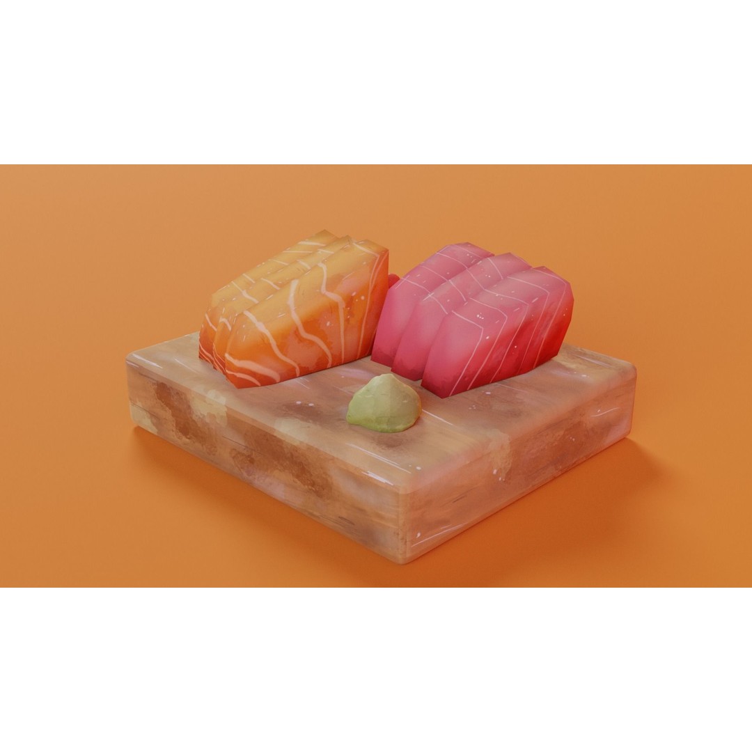 Sashimi 3D Model – Hand-Painted Low Poly Game Asset, FBX, OBJ - View 6