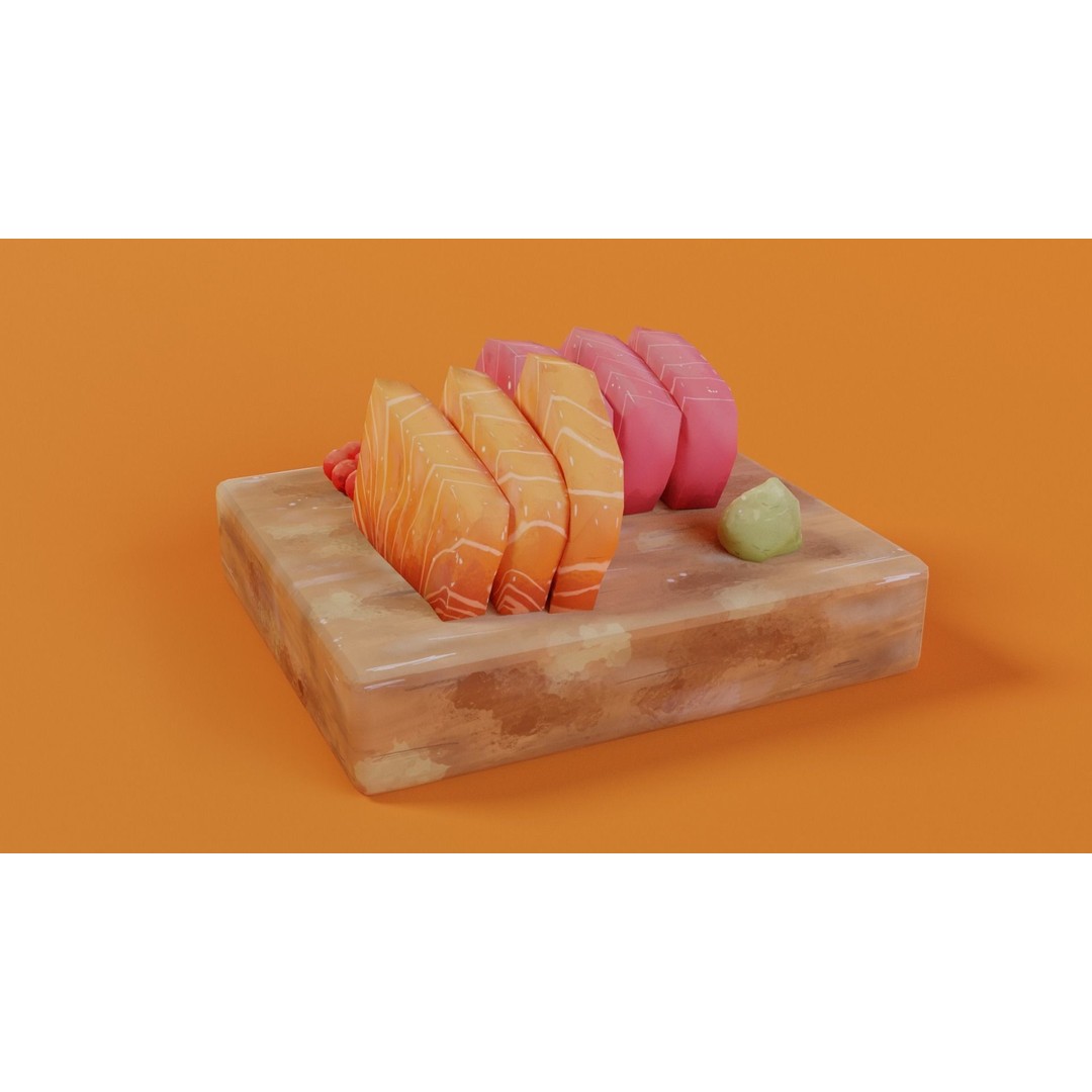 Sashimi 3D Model – Hand-Painted Low Poly Game Asset, FBX, OBJ - View 7