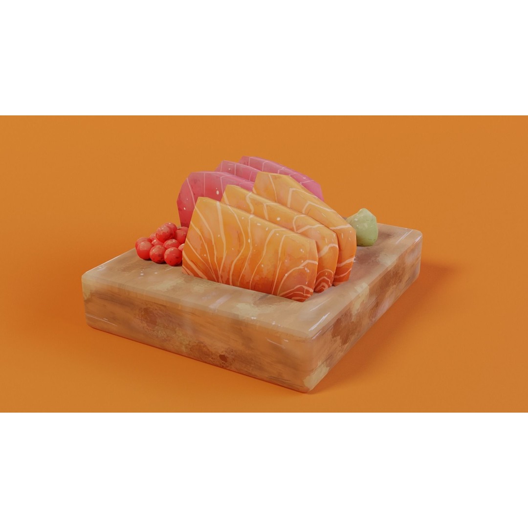 Sashimi 3D Model – Hand-Painted Low Poly Game Asset, FBX, OBJ - View 8