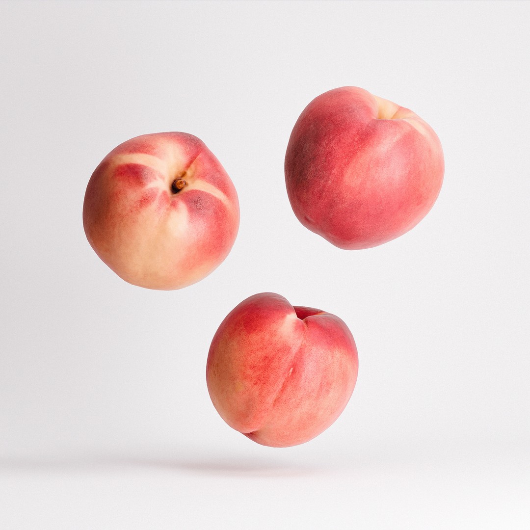 White Peaches 3D Model – Low Poly Photorealistic Fruit, FBX/OBJ - View 3