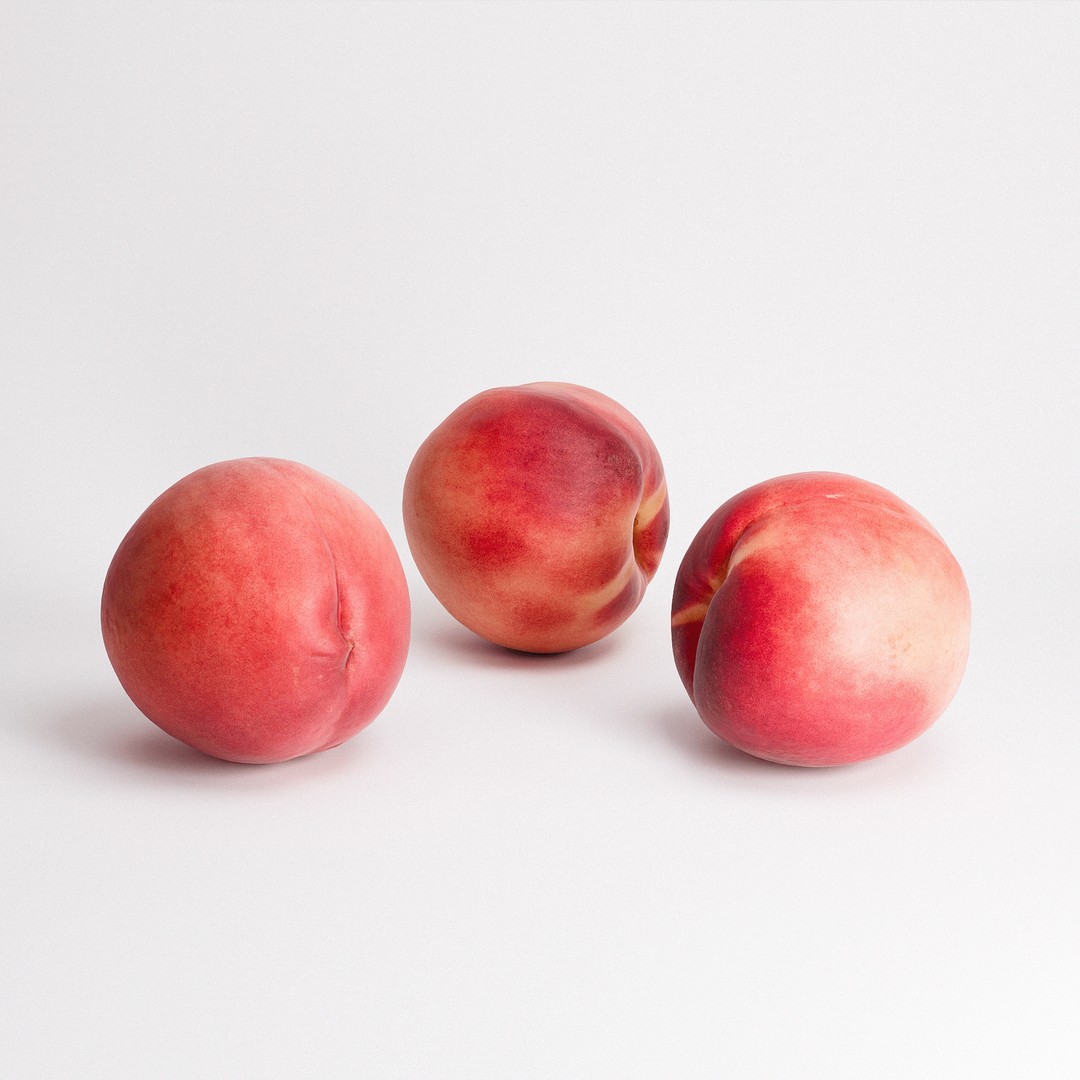White Peaches 3D Model – Low Poly Photorealistic Fruit, FBX/OBJ - View 4