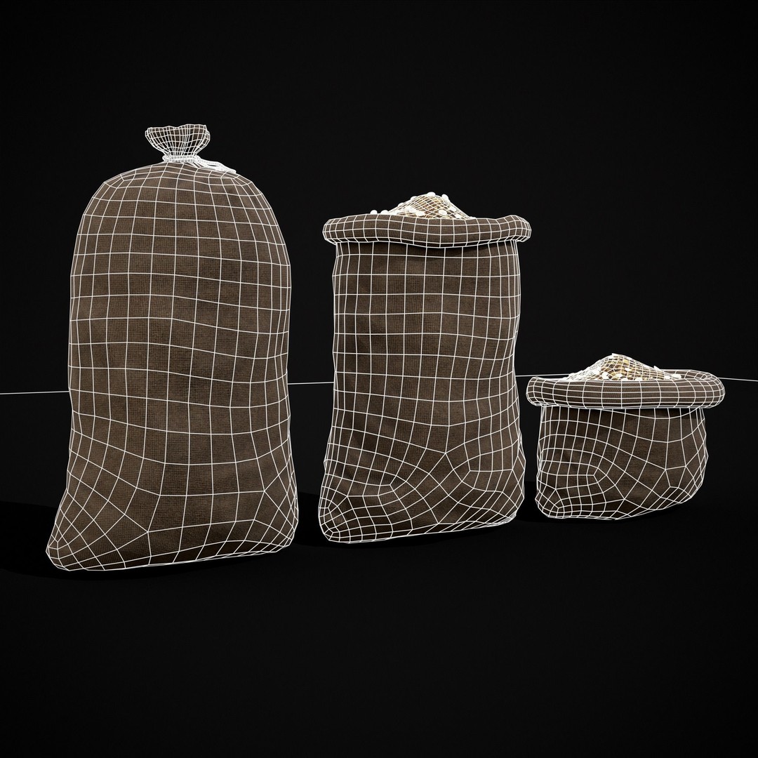 Burlap Sacks of Oats 3D Model – Low Poly Game Asset, FBX, OBJ