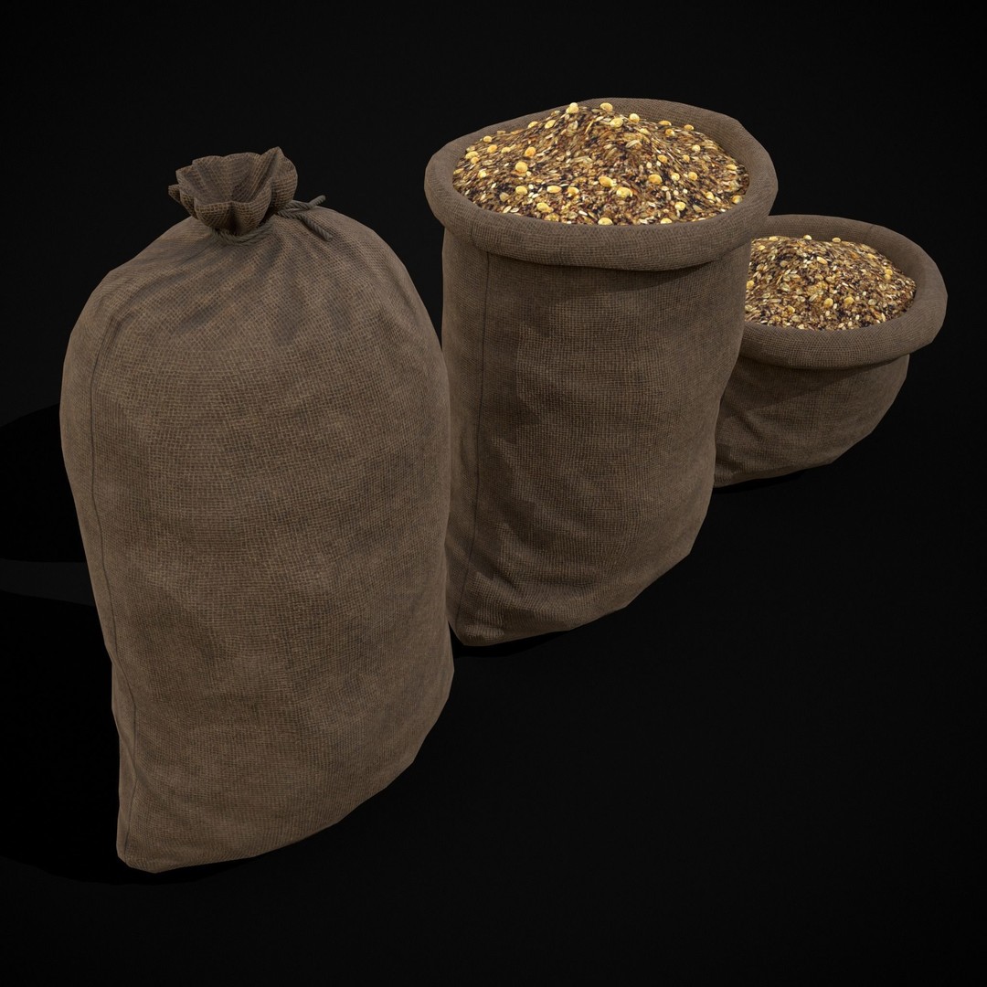 Burlap Sacks of Oats 3D Model – Low Poly Game Asset, FBX, OBJ - View 10