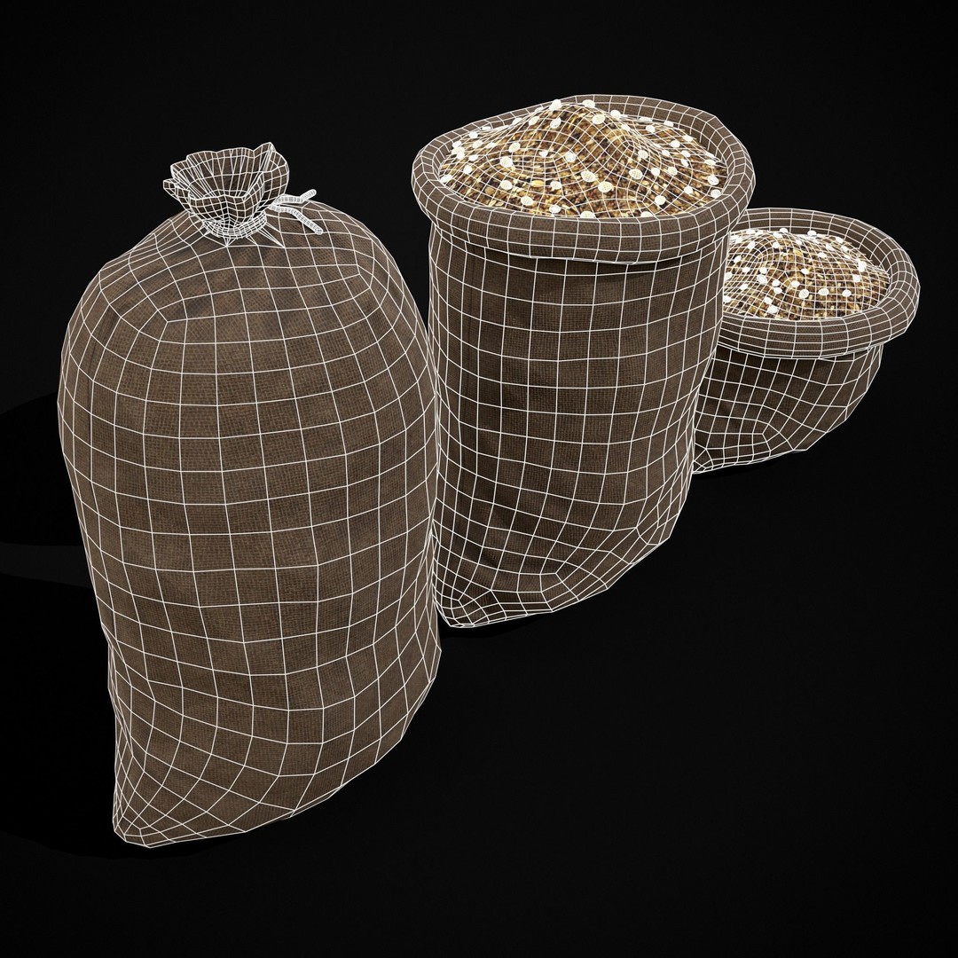 Burlap Sacks of Oats 3D Model – Low Poly Game Asset, FBX, OBJ - View 11