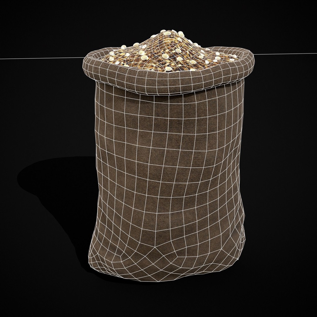 Burlap Sacks of Oats 3D Model – Low Poly Game Asset, FBX, OBJ - View 15
