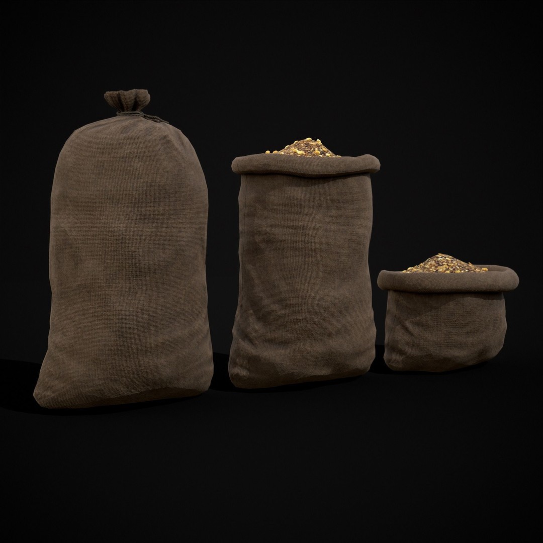 Burlap Sacks of Oats 3D Model – Low Poly Game Asset, FBX, OBJ - View 20