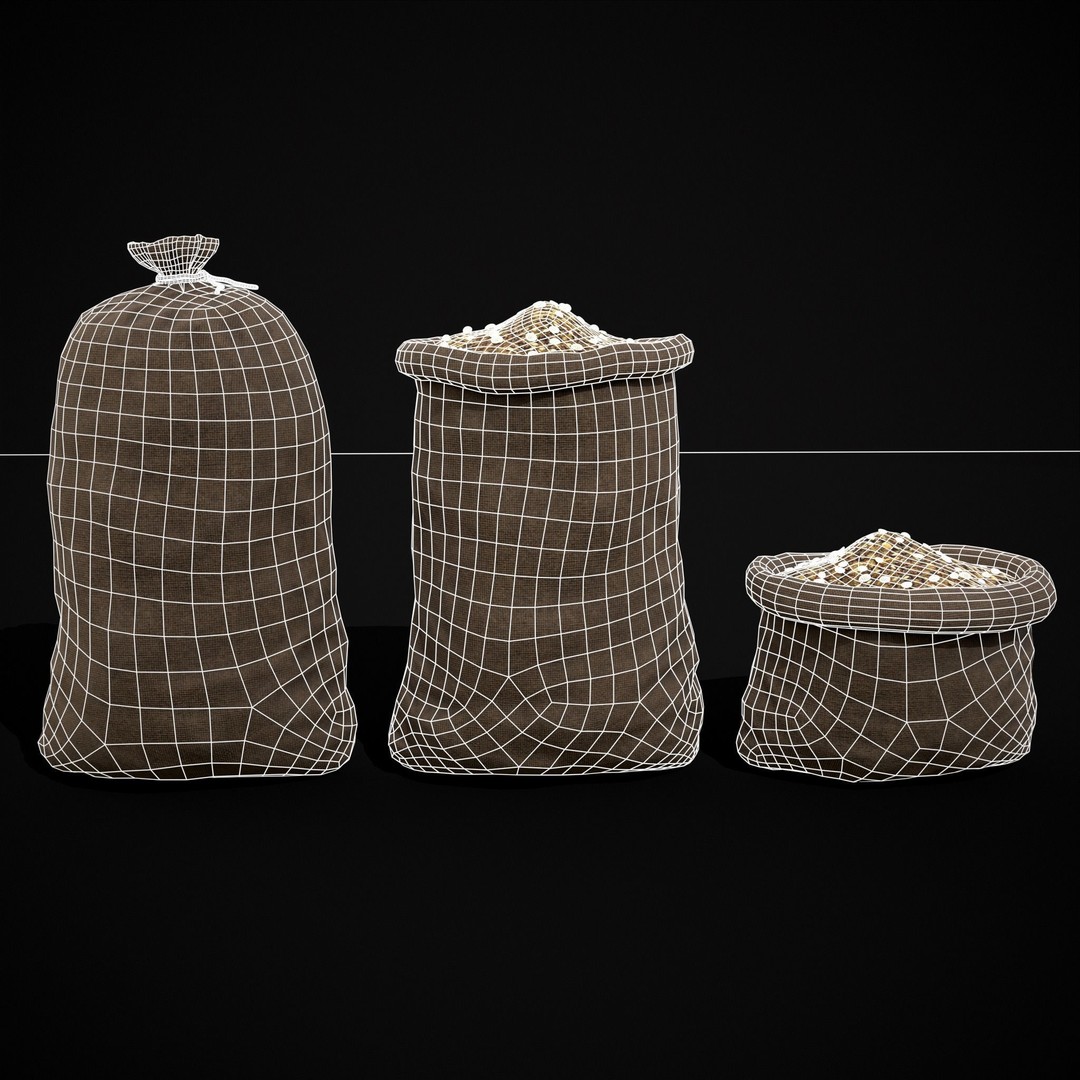Burlap Sacks of Oats 3D Model – Low Poly Game Asset, FBX, OBJ - View 3