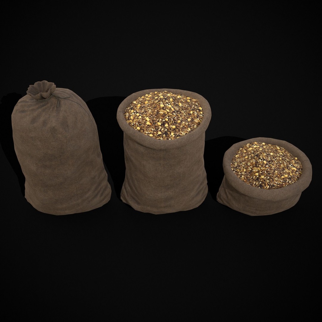 Burlap Sacks of Oats 3D Model – Low Poly Game Asset, FBX, OBJ - View 4