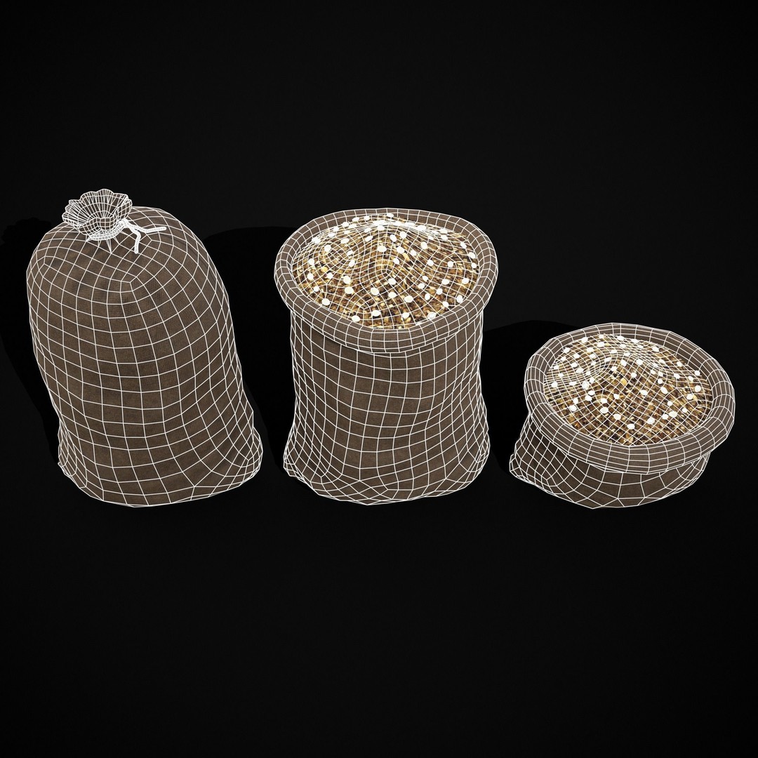 Burlap Sacks of Oats 3D Model – Low Poly Game Asset, FBX, OBJ - View 5