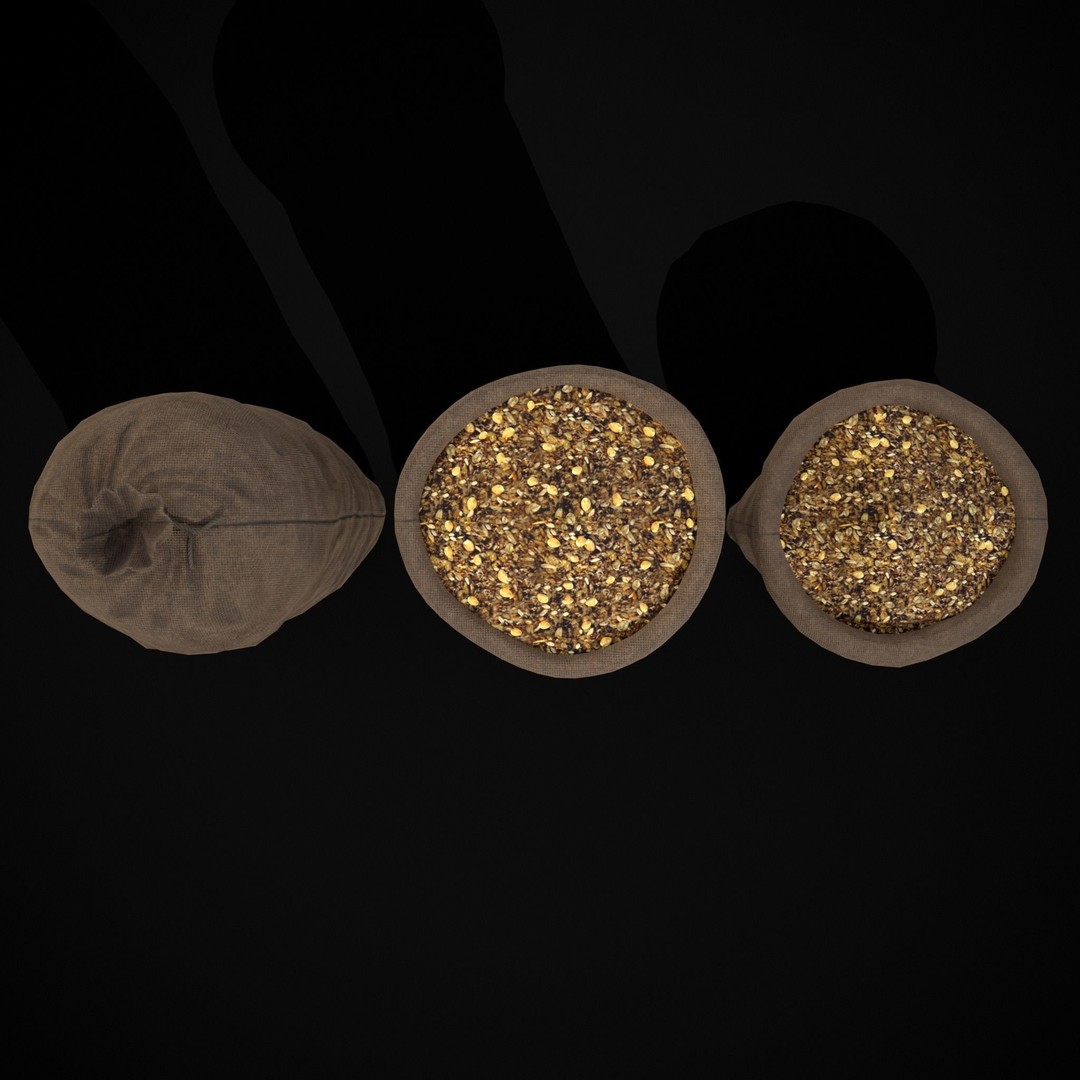 Burlap Sacks of Oats 3D Model – Low Poly Game Asset, FBX, OBJ - View 6