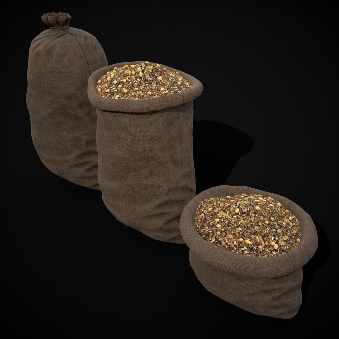 Burlap Sacks of Oats 3D Model – Low Poly Game Asset, FBX, OBJ - View 8