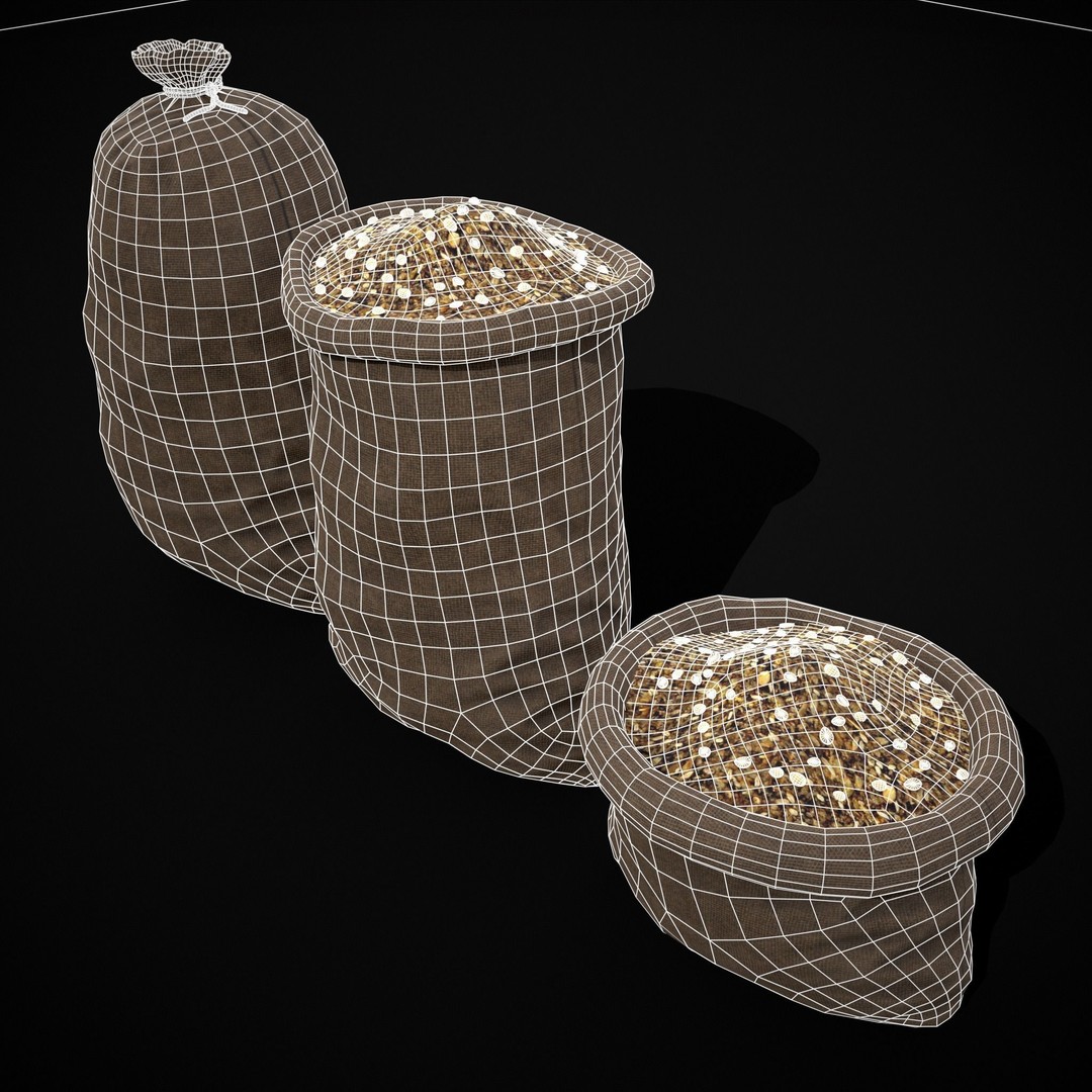 Burlap Sacks of Oats 3D Model – Low Poly Game Asset, FBX, OBJ - View 9