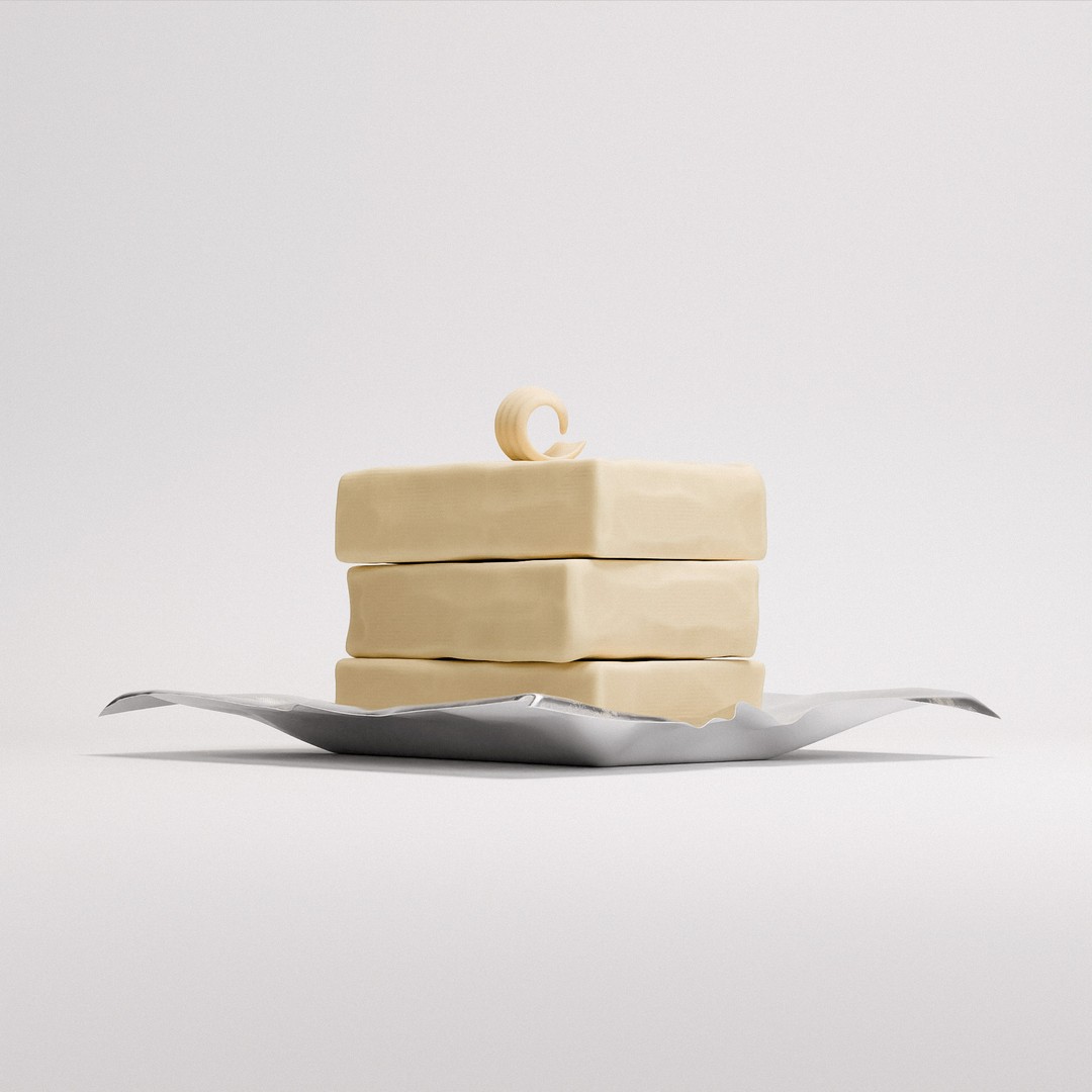 Butter Block 3D Model – Low Poly Food Asset, PBR Textures, FBX - View 7