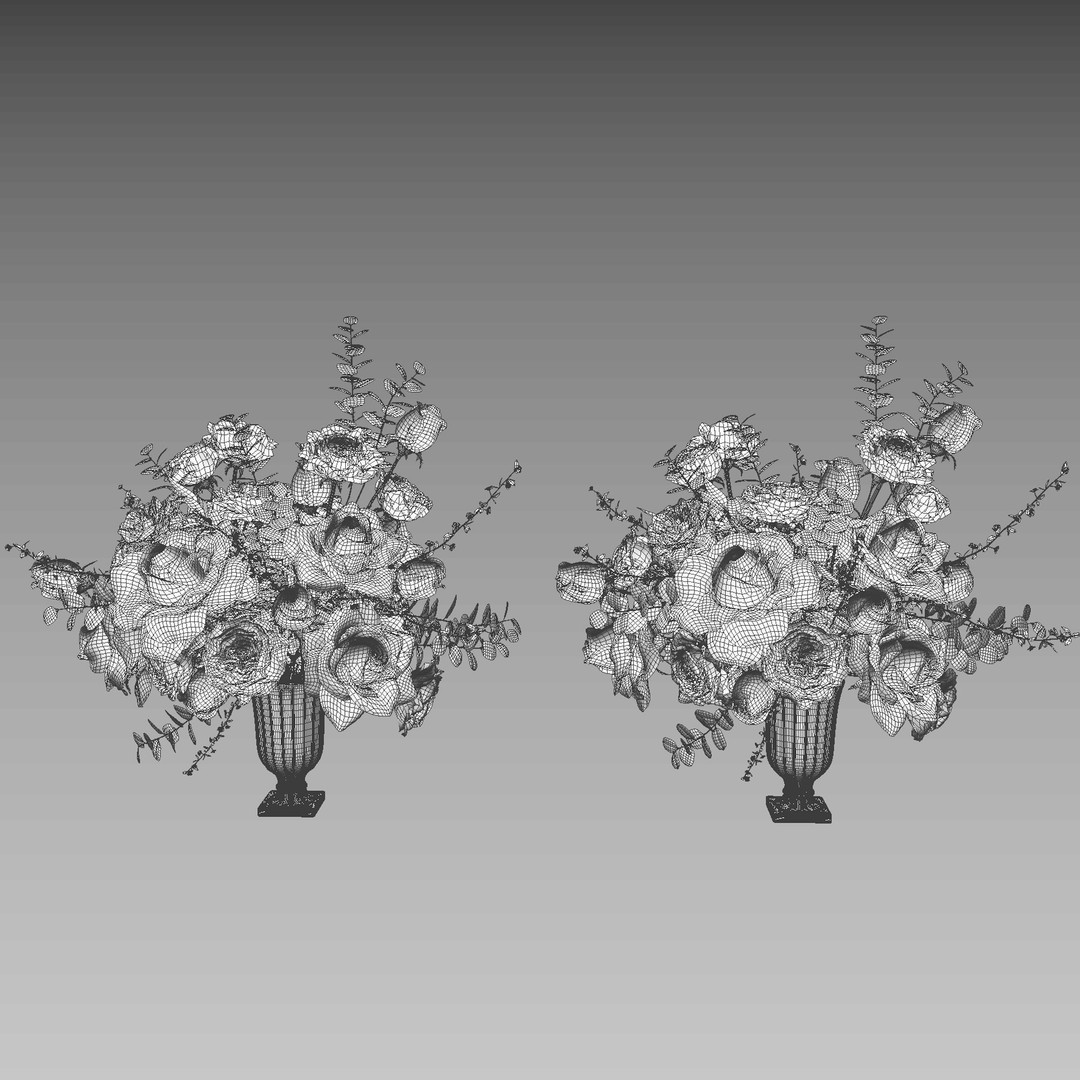 Rose 3D Model – White and Pink Bouquet for Decoration, FBX