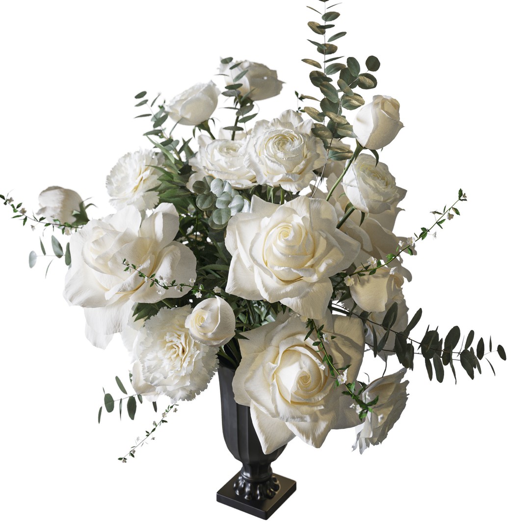 Rose 3D Model – White and Pink Bouquet for Decoration, FBX - View 3