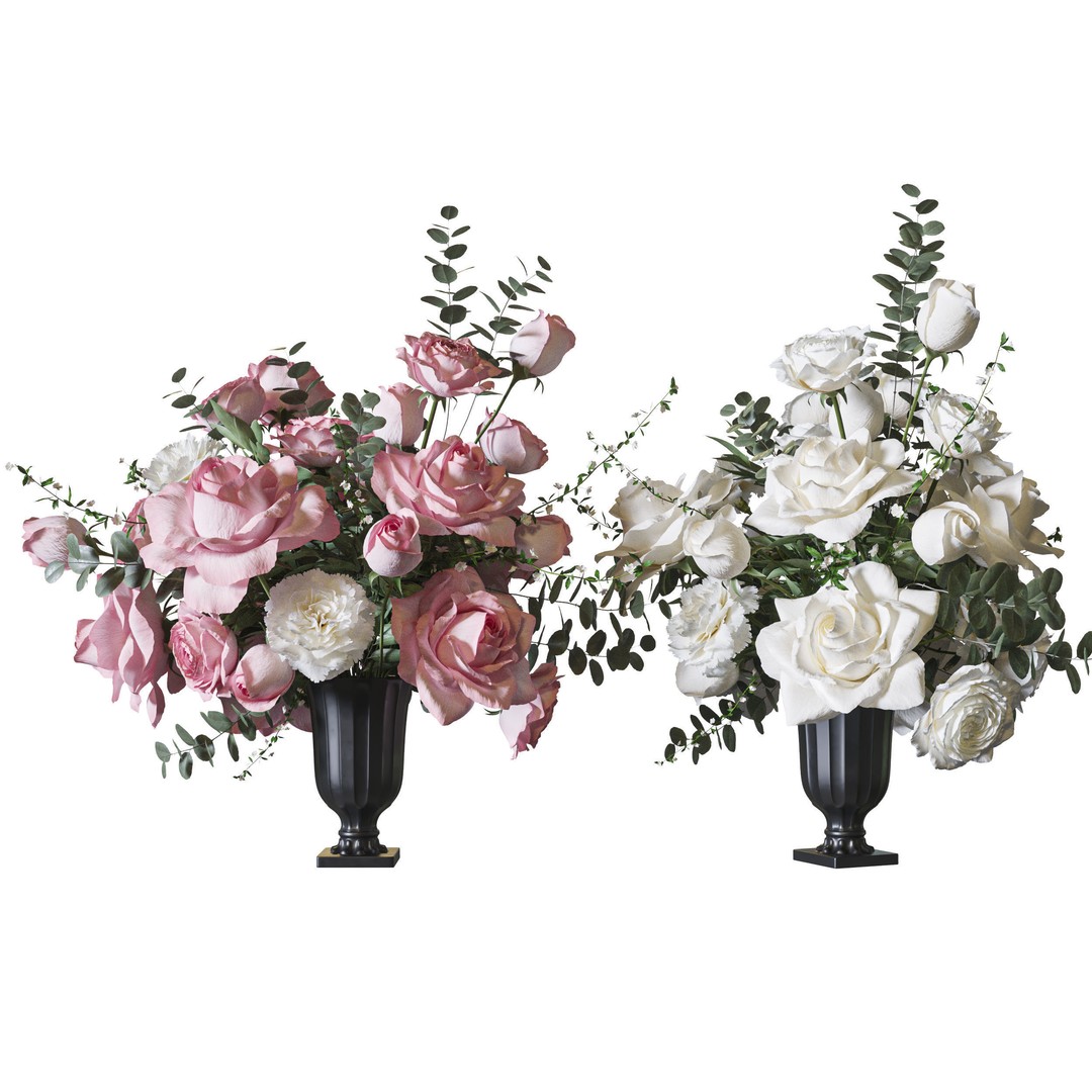 Rose 3D Model – White and Pink Bouquet for Decoration, FBX - View 4