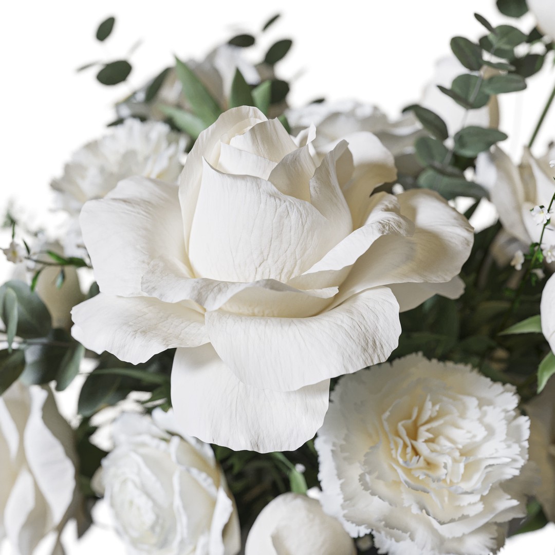 Rose 3D Model – White and Pink Bouquet for Decoration, FBX - View 5