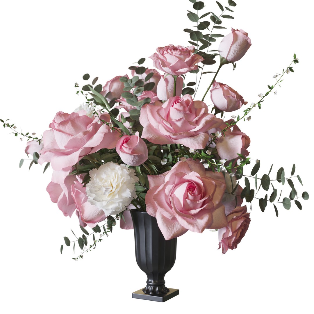 Rose 3D Model – White and Pink Bouquet for Decoration, FBX - View 6
