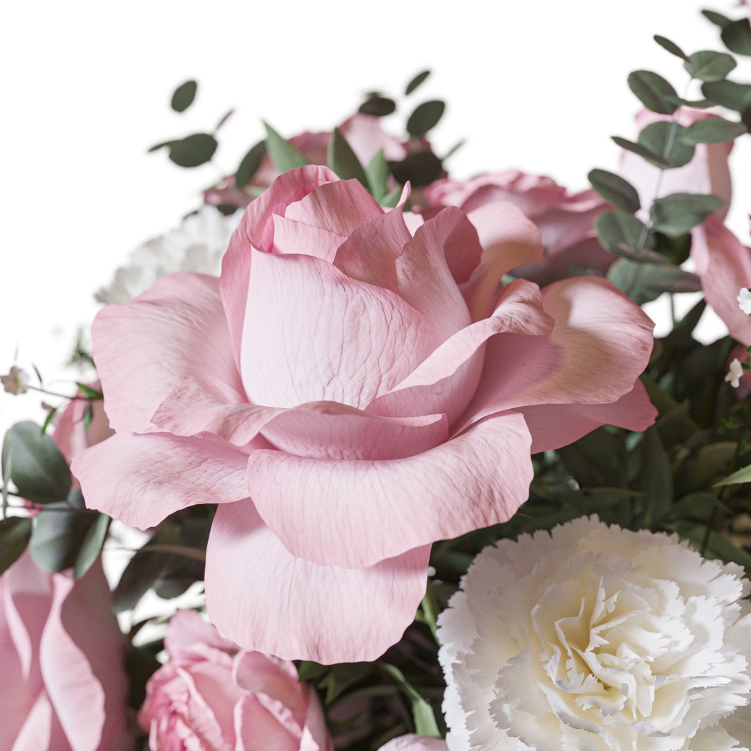 Rose 3D Model – White and Pink Bouquet for Decoration, FBX - View 7