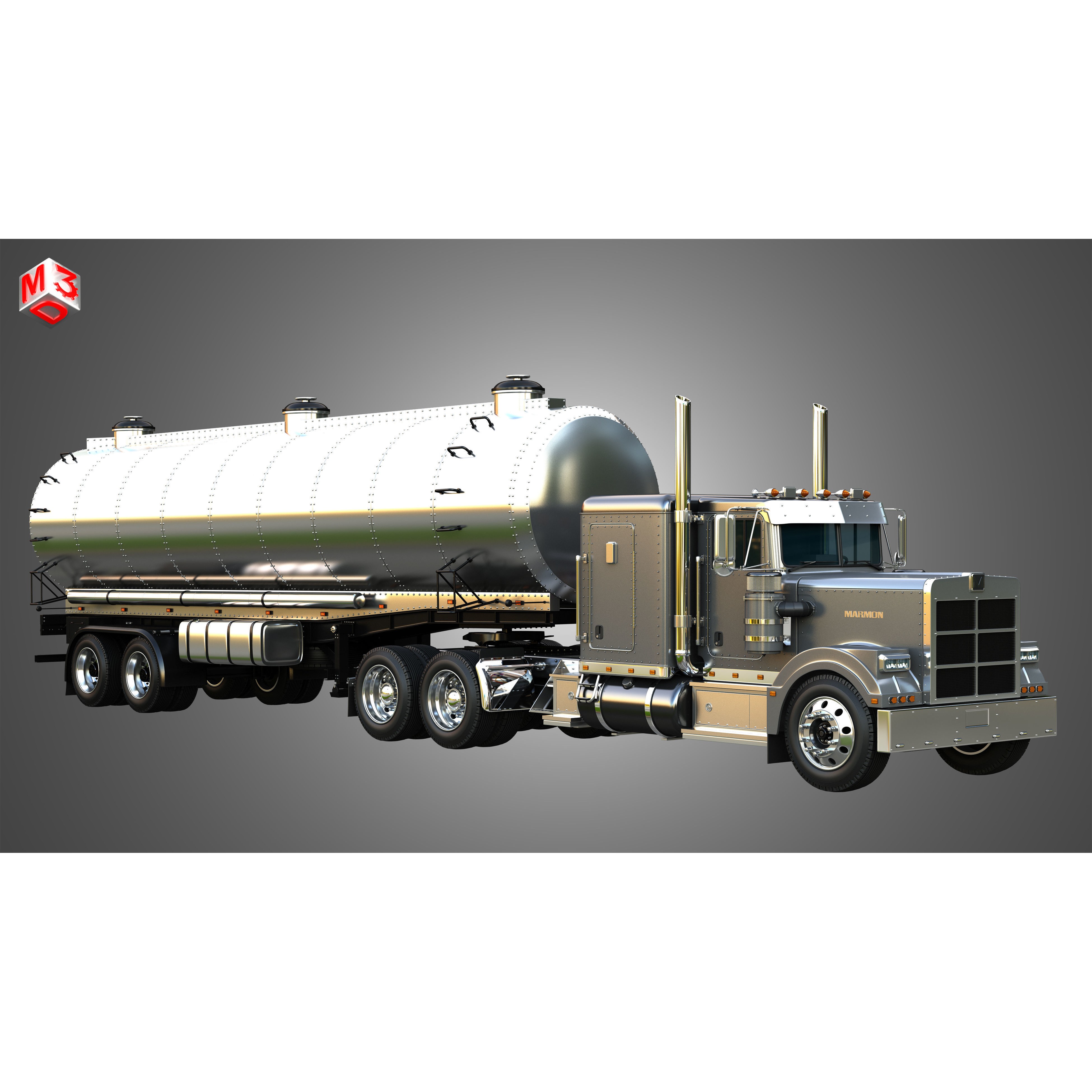 Marmon 57P Truck with Tanker Trailer - High-Detail 3D Model - View 4