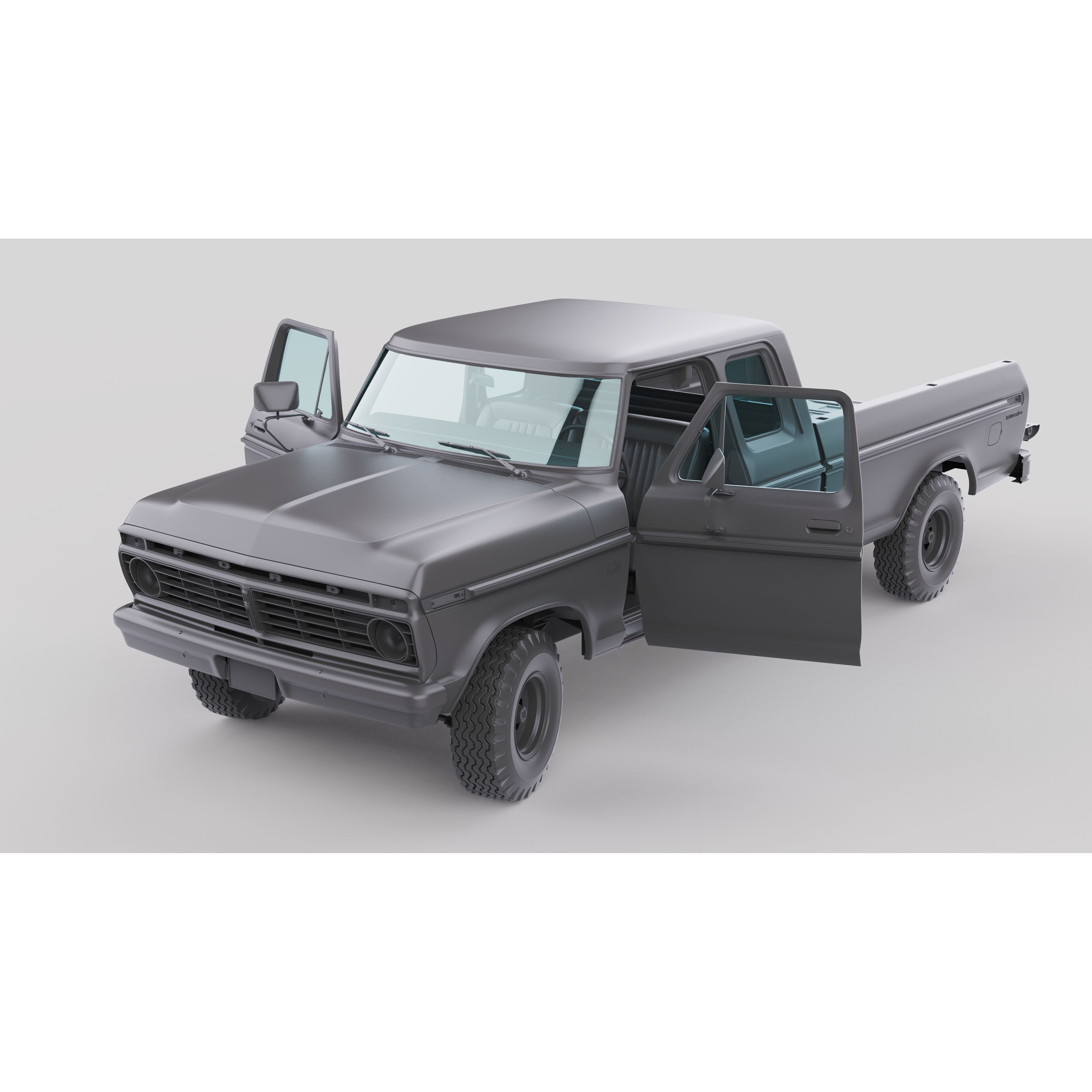 Pickup F250 Super Cab 1973-1978 - Game-Ready 3D Model - View 33