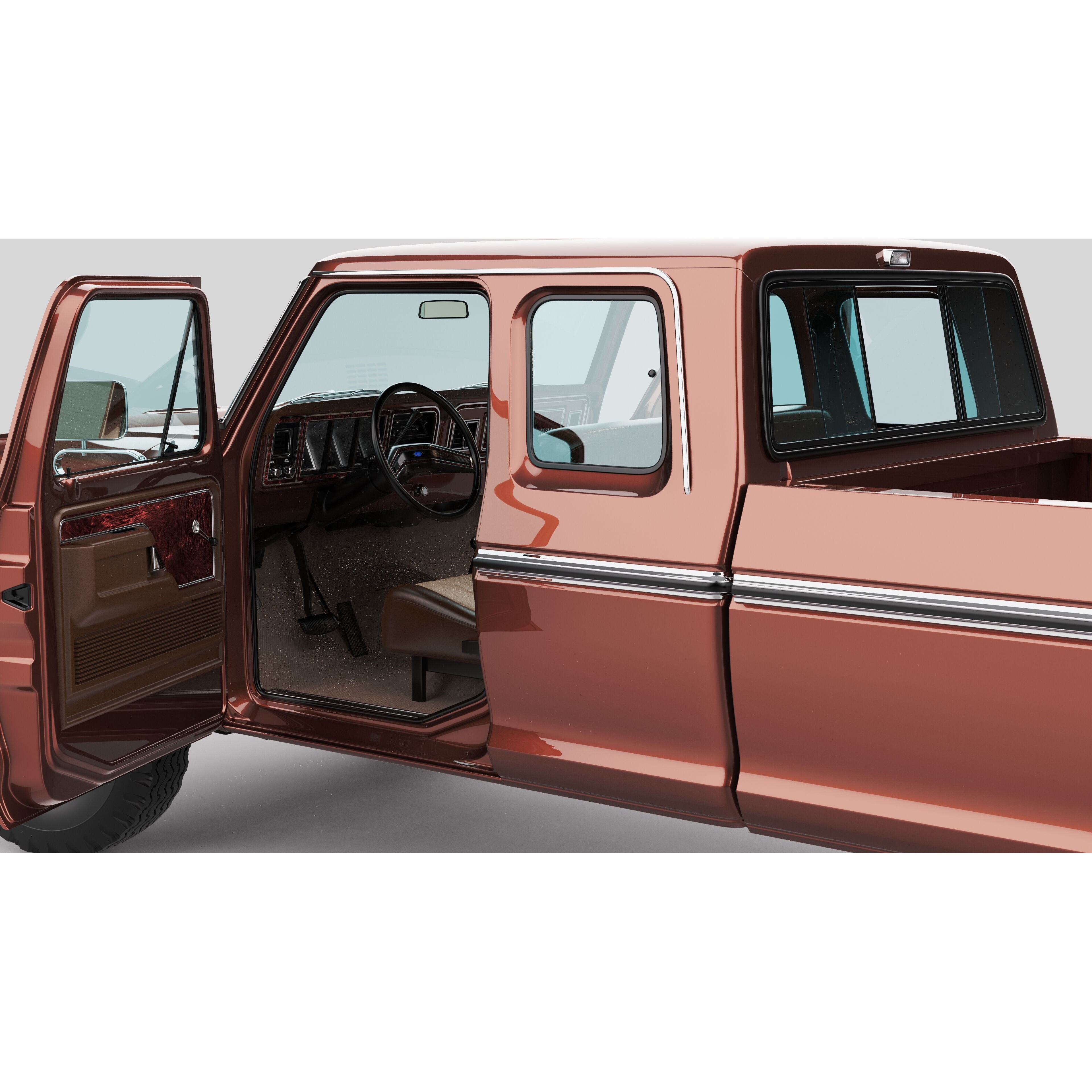 Pickup F250 Super Cab 1973-1978 - Game-Ready 3D Model - View 49