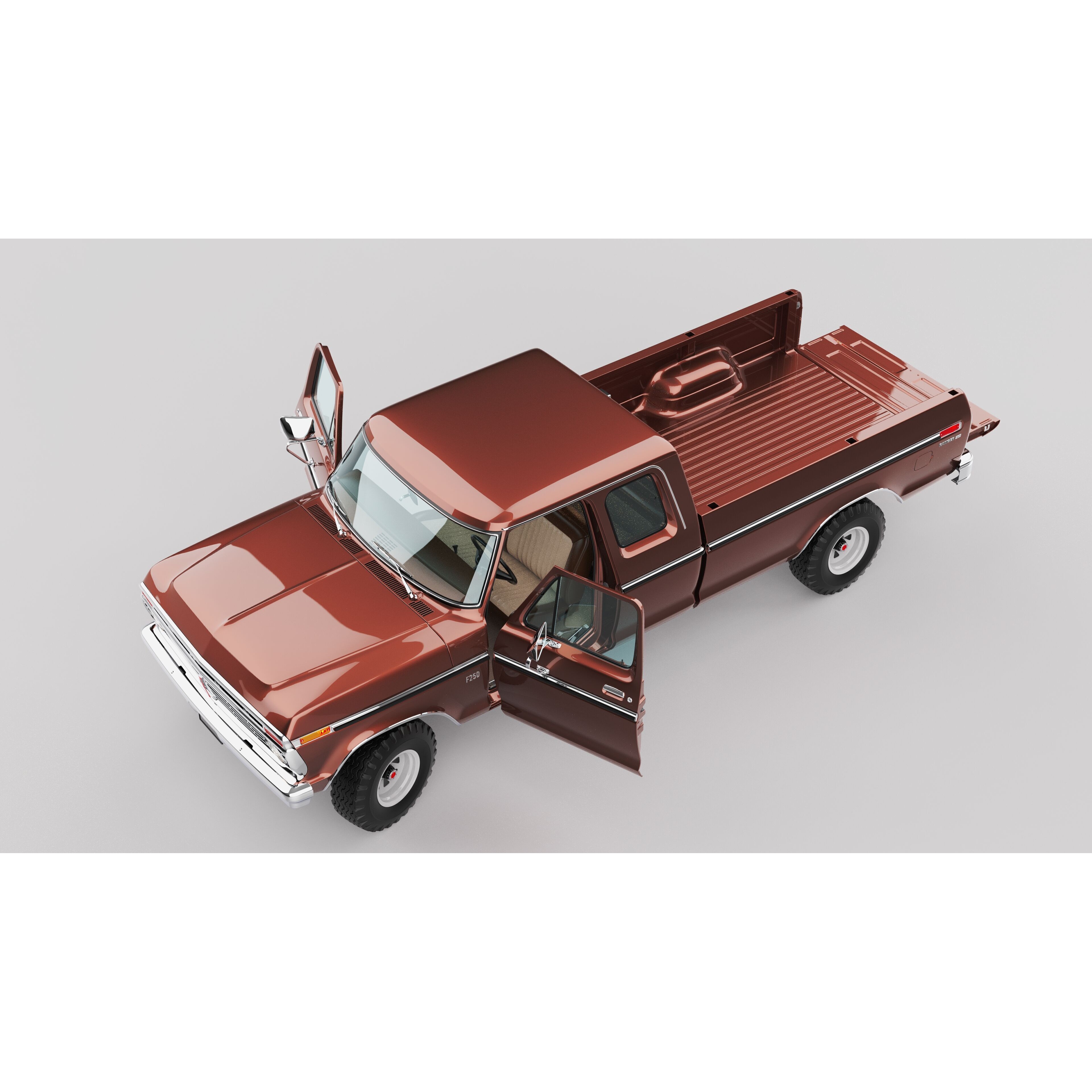 Pickup F250 Super Cab 1973-1978 - Game-Ready 3D Model - View 77