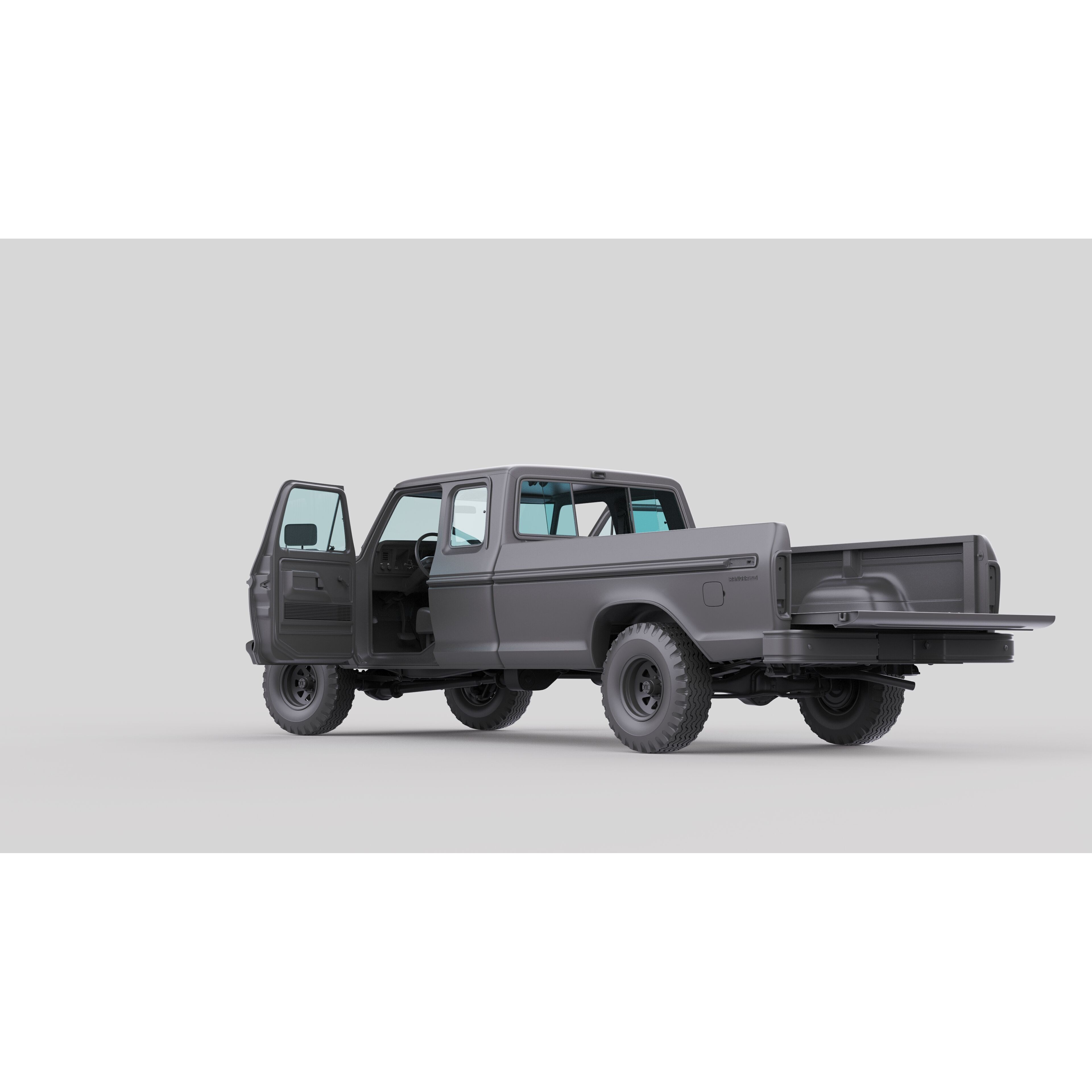 Pickup F250 Super Cab 1973-1978 - Game-Ready 3D Model - View 8