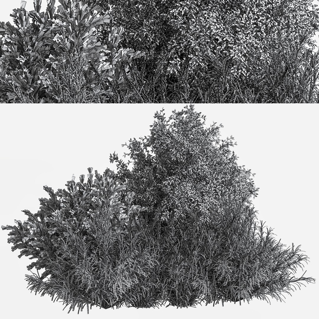 Mixed Plant and Bush 3D Model – PBR Polygon Mesh for Landscaping