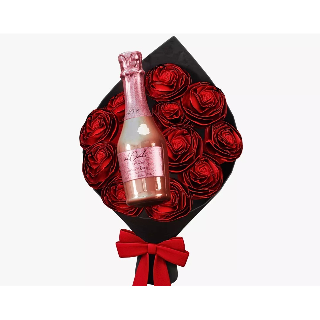 Valentines Wine Bottle 3D Model – Low Poly Gift Prop with Bouquet - View 13