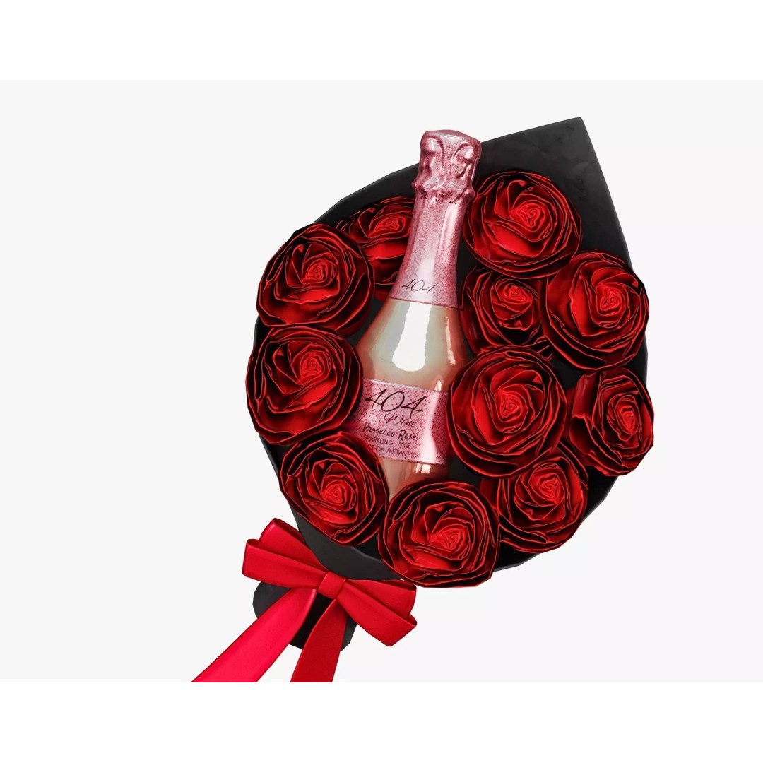 Valentines Wine Bottle 3D Model – Low Poly Gift Prop with Bouquet - View 14