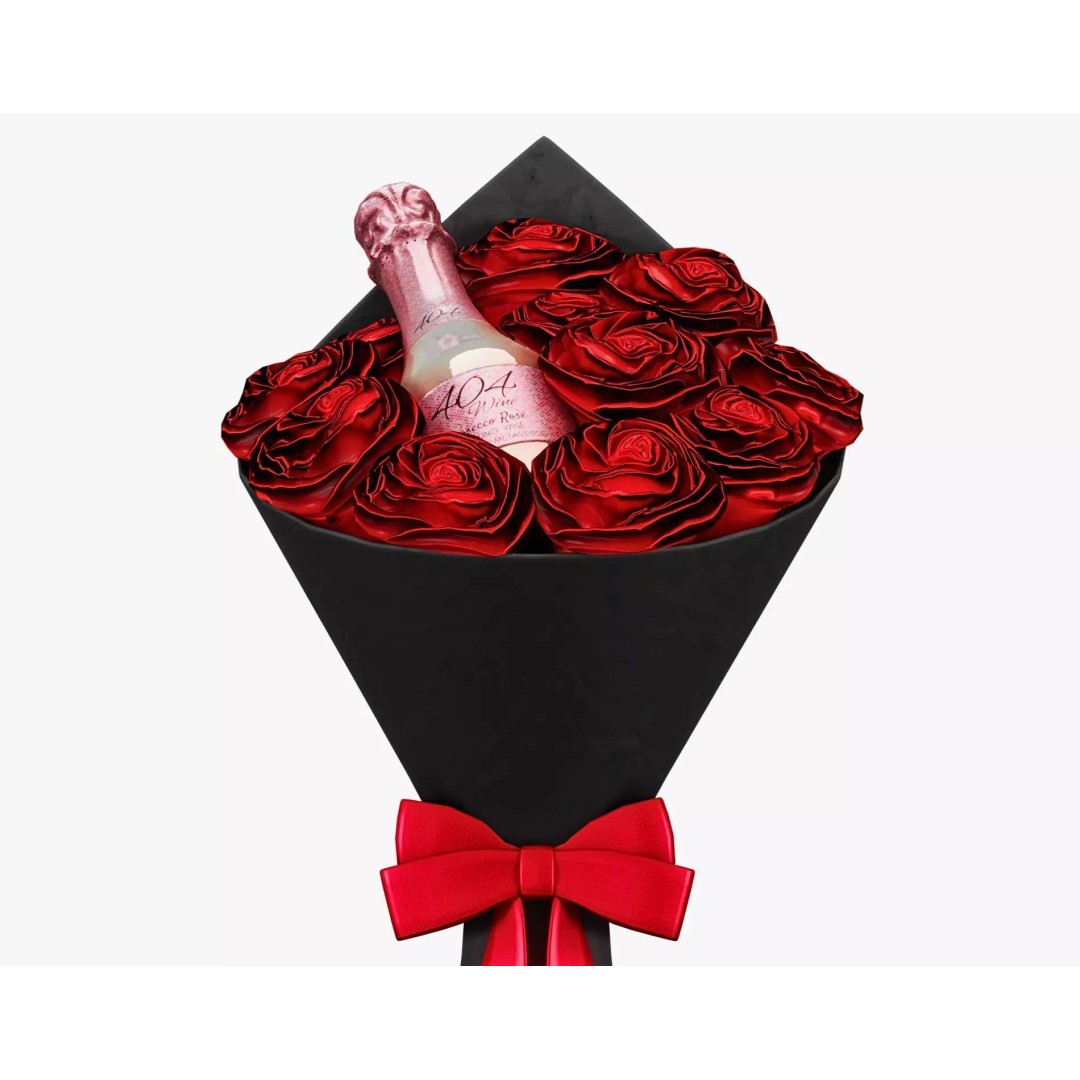 Valentines Wine Bottle 3D Model – Low Poly Gift Prop with Bouquet - View 15