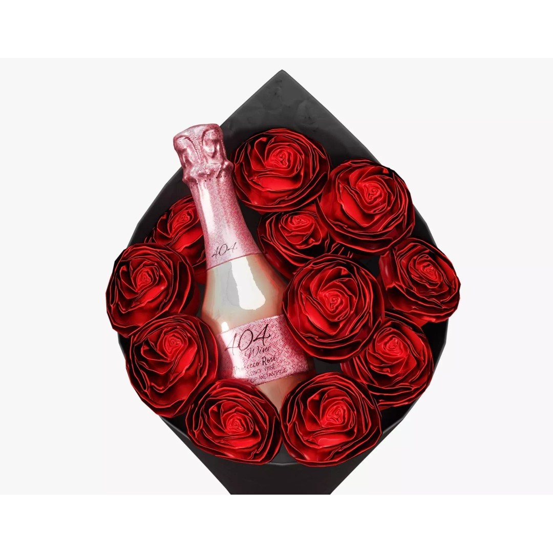 Valentines Wine Bottle 3D Model – Low Poly Gift Prop with Bouquet - View 2