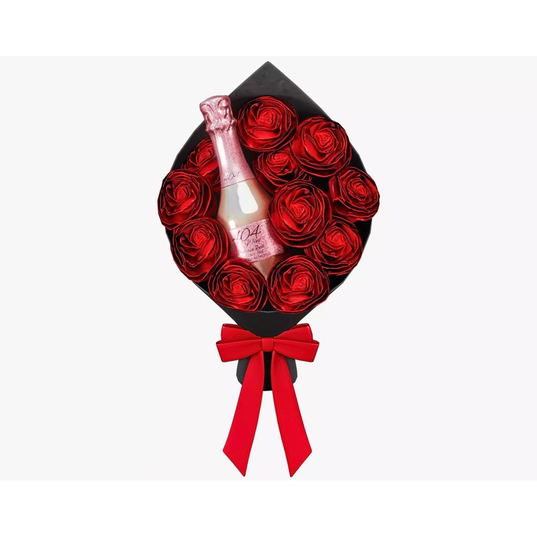 Valentines Wine Bottle 3D Model – Low Poly Gift Prop with Bouquet - View 6