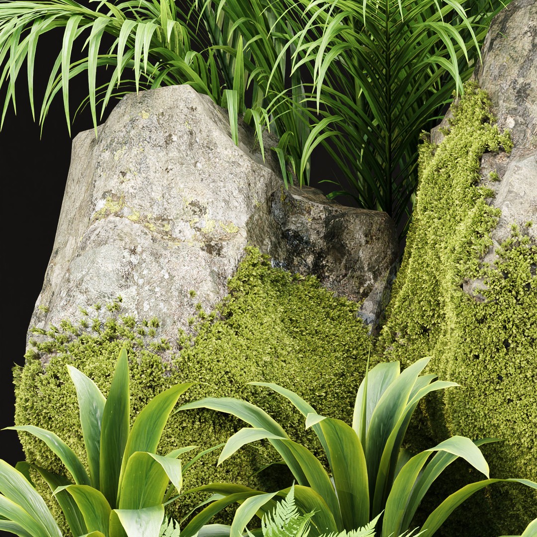 Mossy Garden 3D Model – Low Poly Asset Collection, PBR Textures - View 4