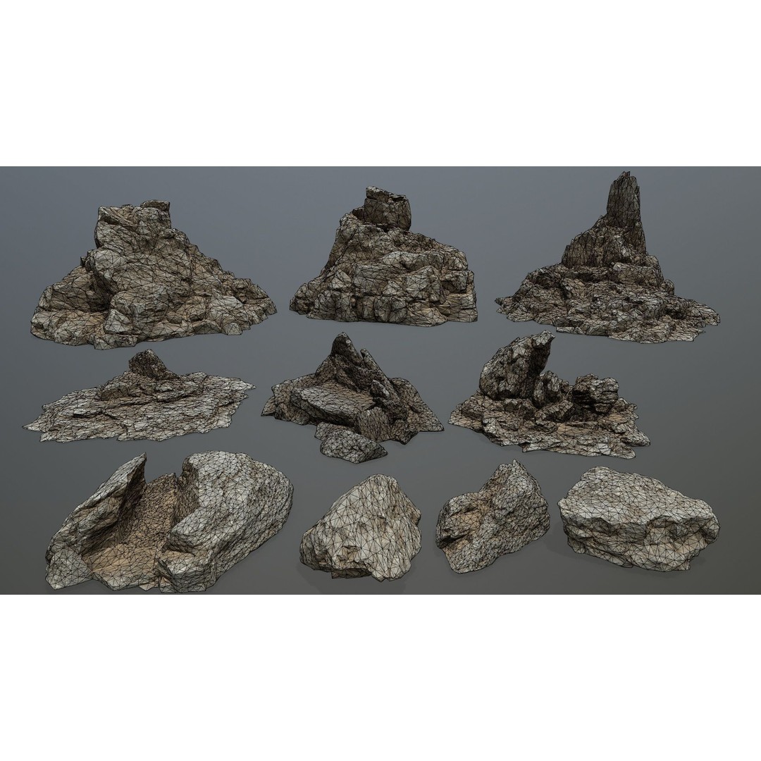 Desert Rocks 3D Model – Low Poly Game Asset, FBX, OBJ, Blender