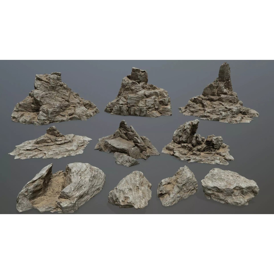 Desert Rocks 3D Model – Low Poly Game Asset, FBX, OBJ, Blender - View 2