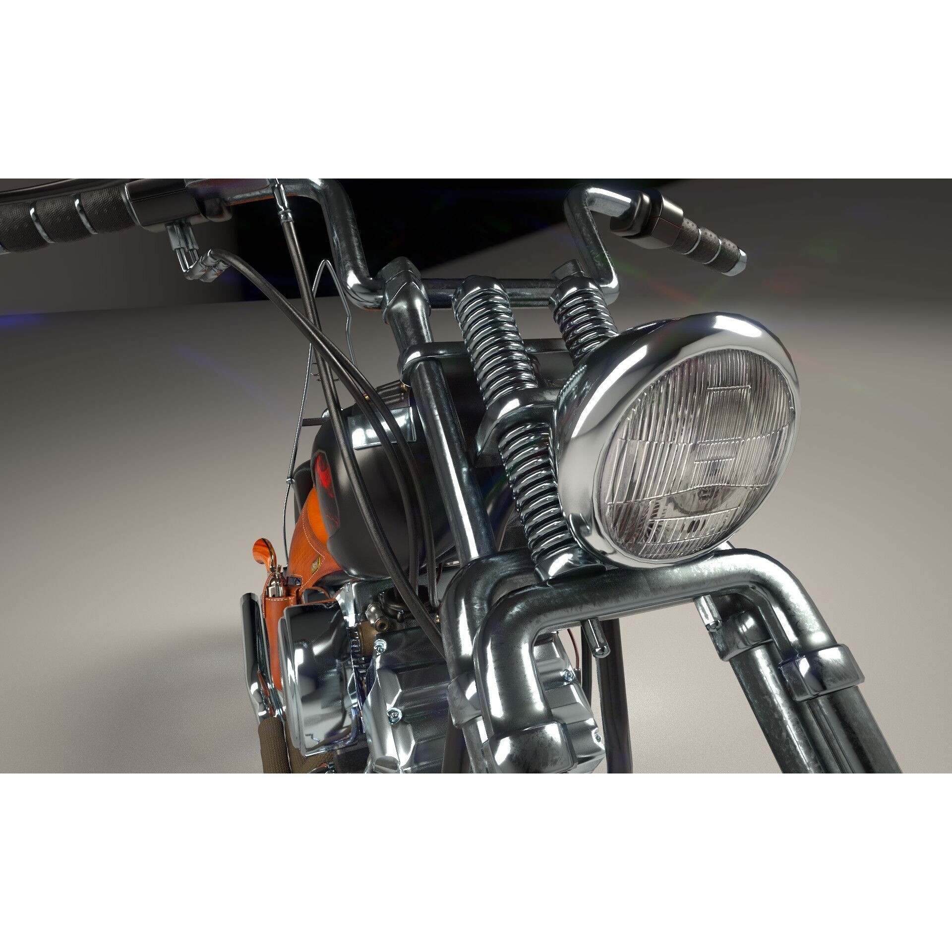 Custom Chopper Motorcycle - Game-Ready 3D Model - View 10