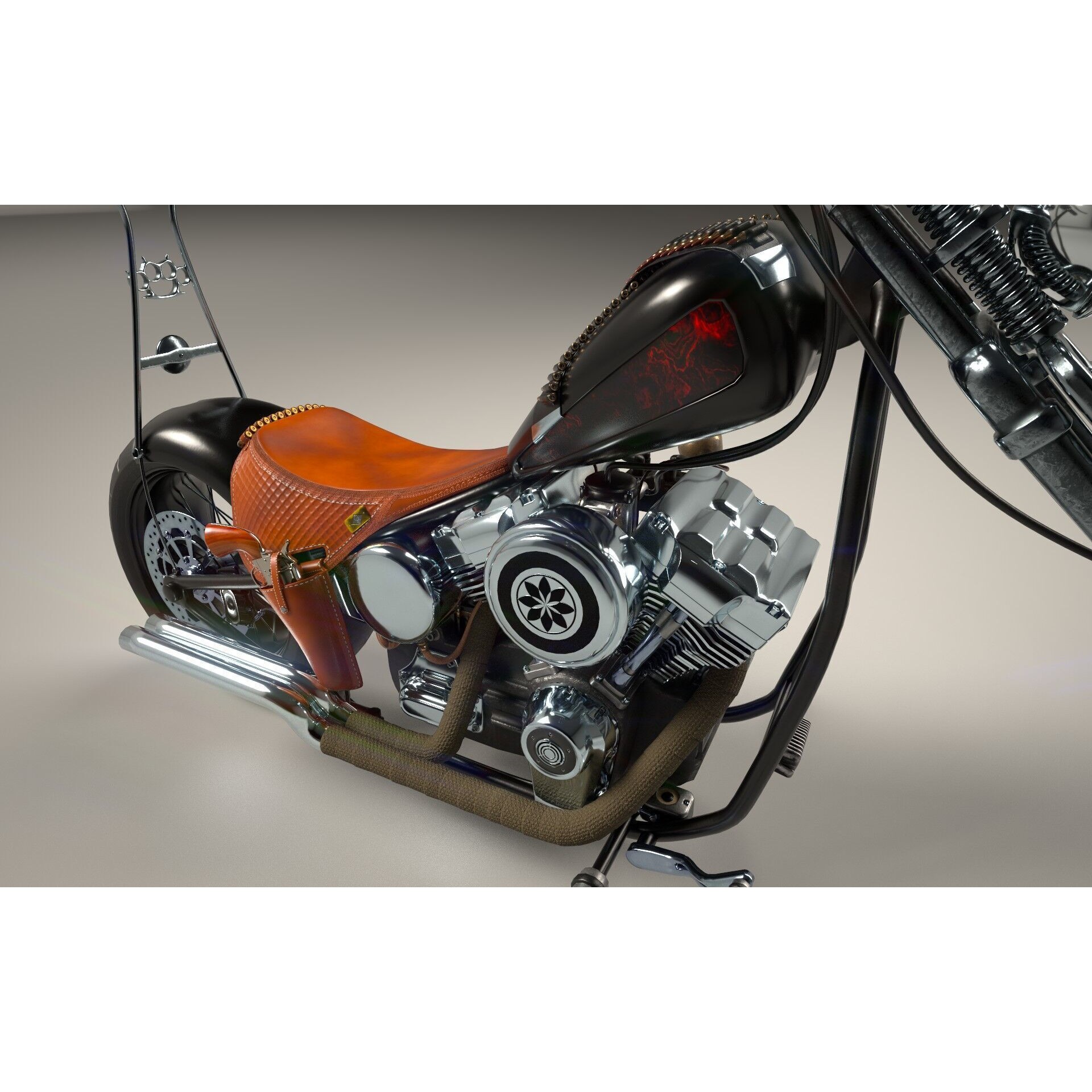 Custom Chopper Motorcycle - Game-Ready 3D Model - View 11