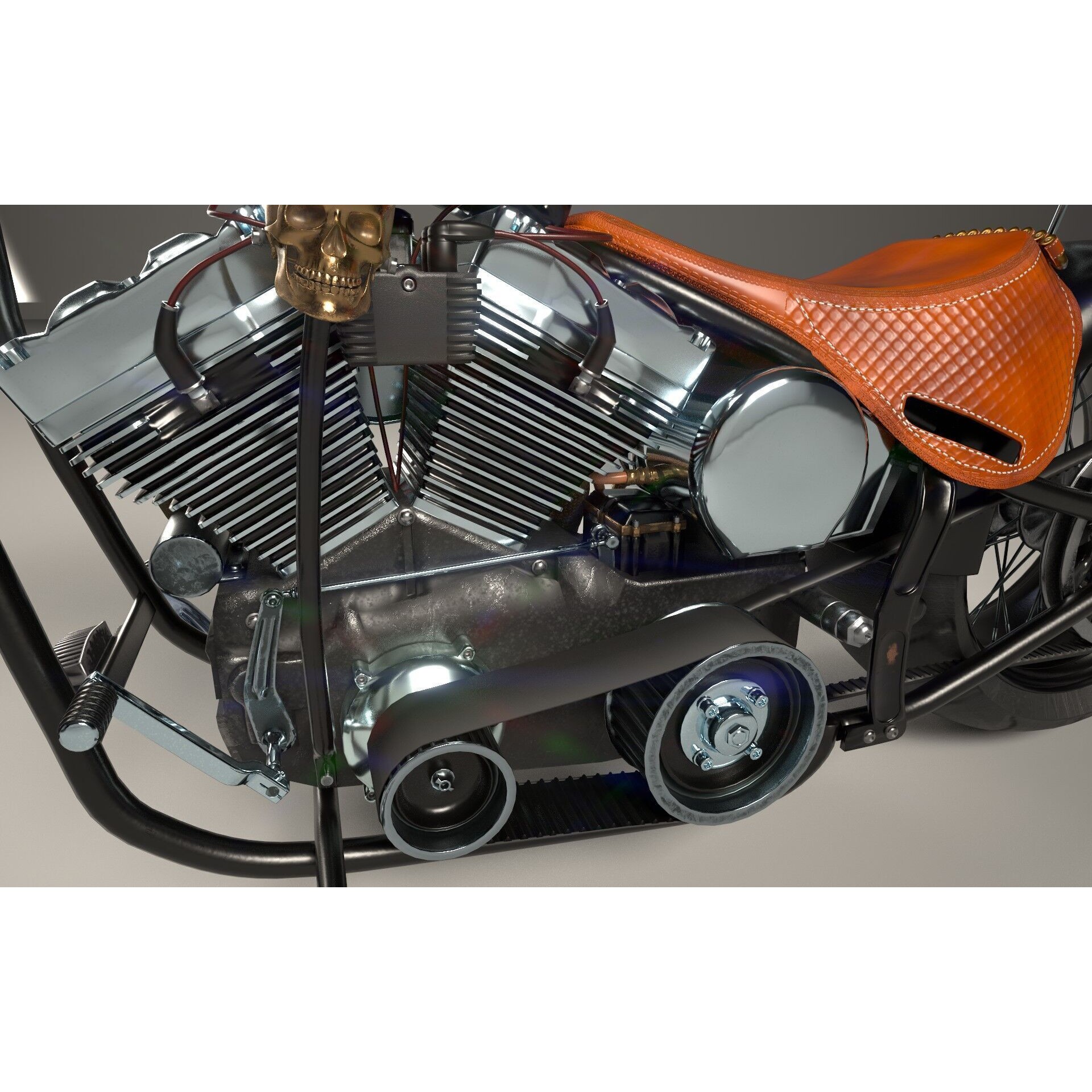 Custom Chopper Motorcycle - Game-Ready 3D Model - View 12
