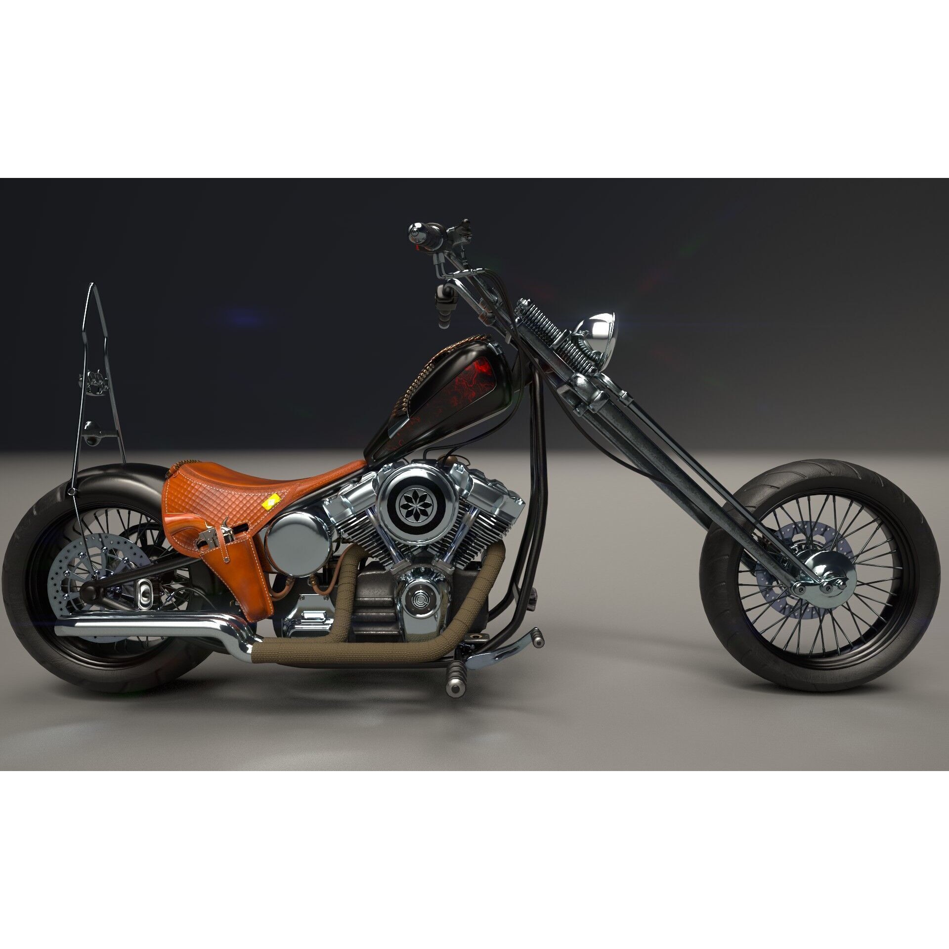 Custom Chopper Motorcycle - Game-Ready 3D Model - View 16