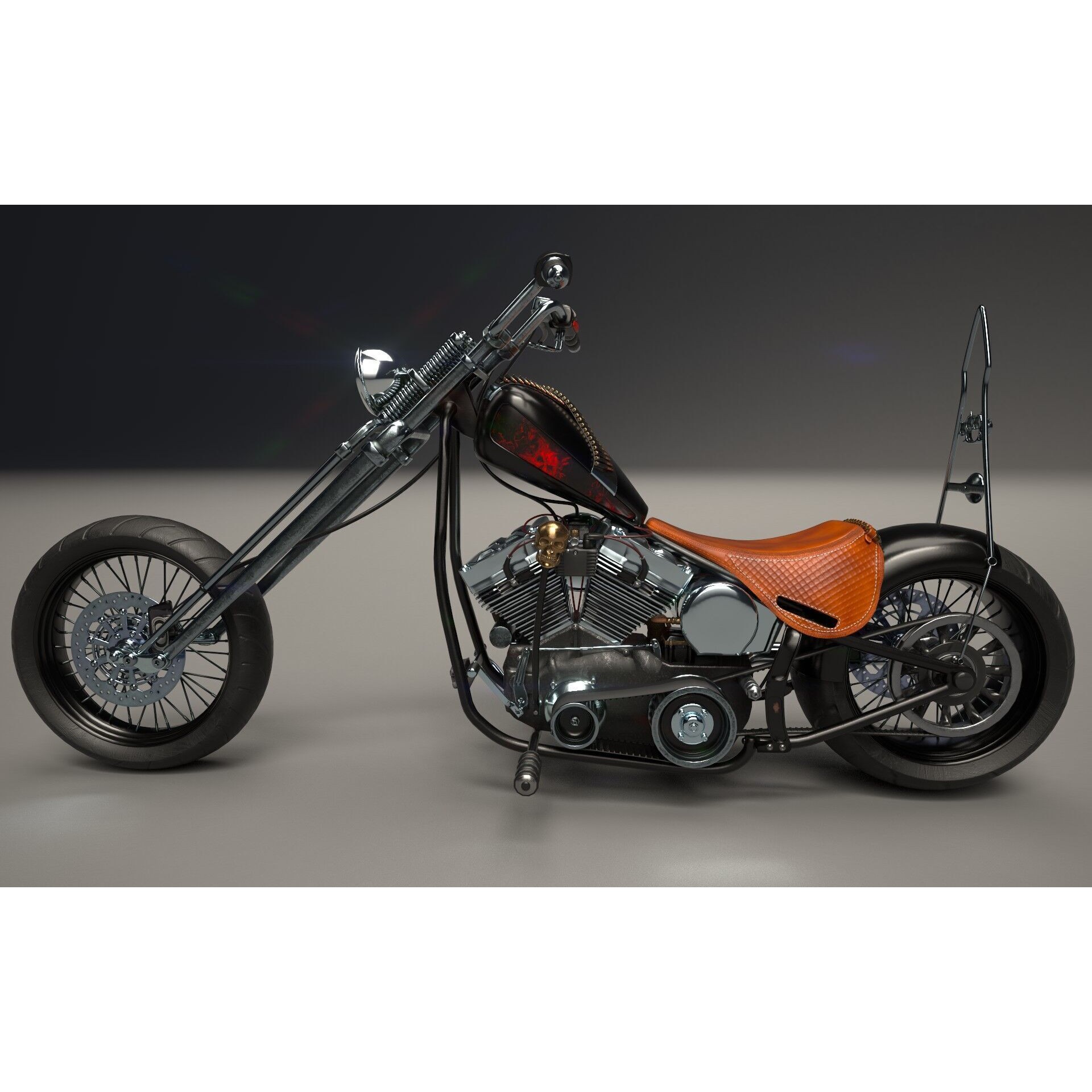 Custom Chopper Motorcycle - Game-Ready 3D Model - View 17