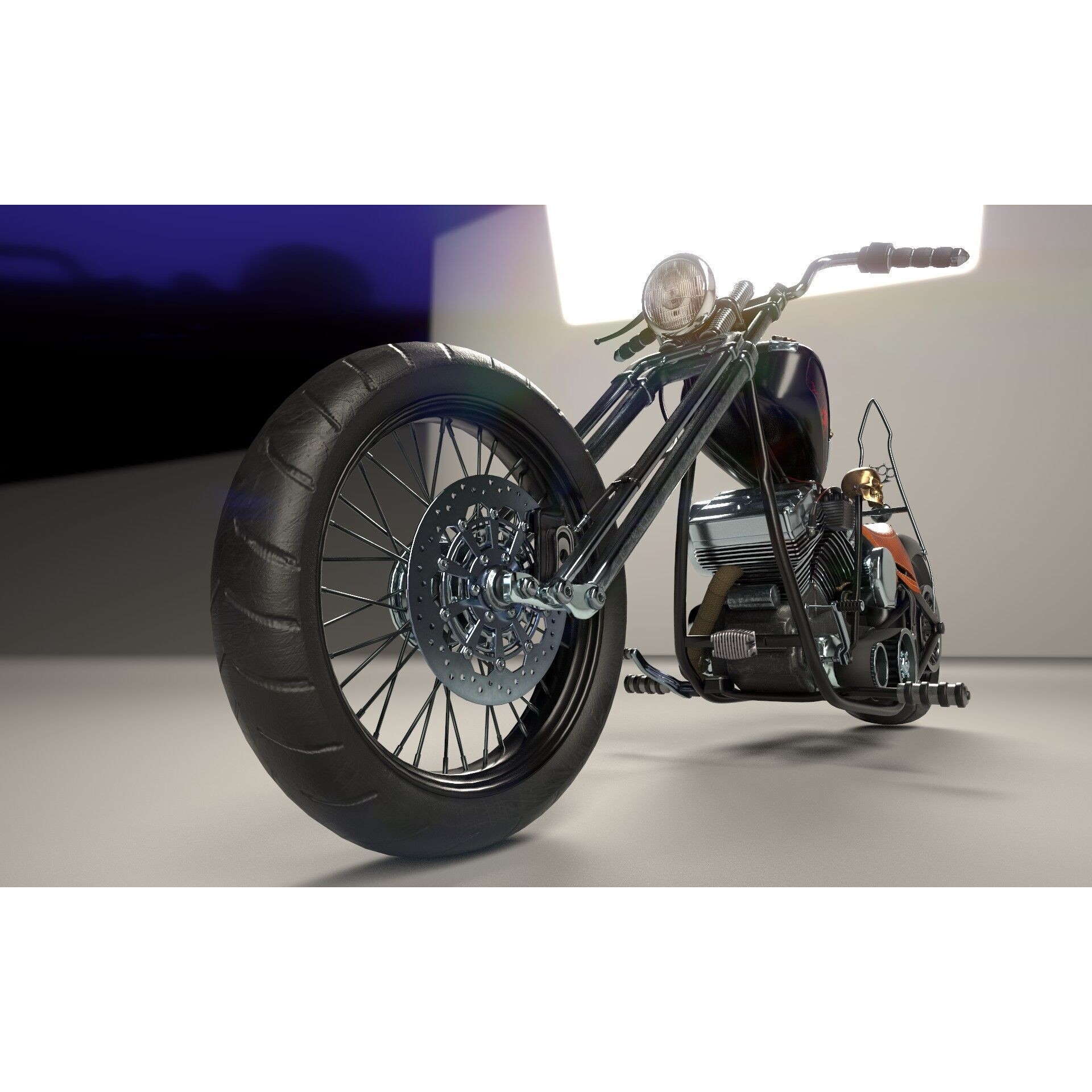 Custom Chopper Motorcycle - Game-Ready 3D Model - View 19