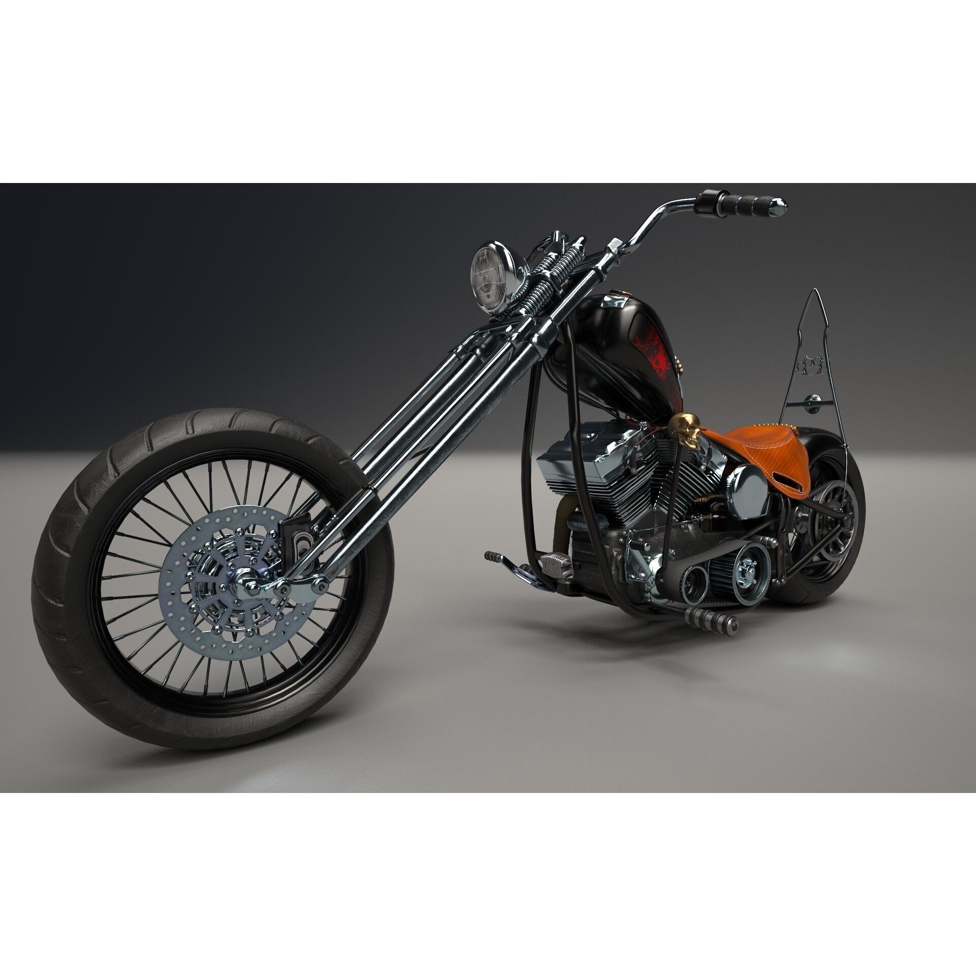 Custom Chopper Motorcycle - Game-Ready 3D Model - View 2